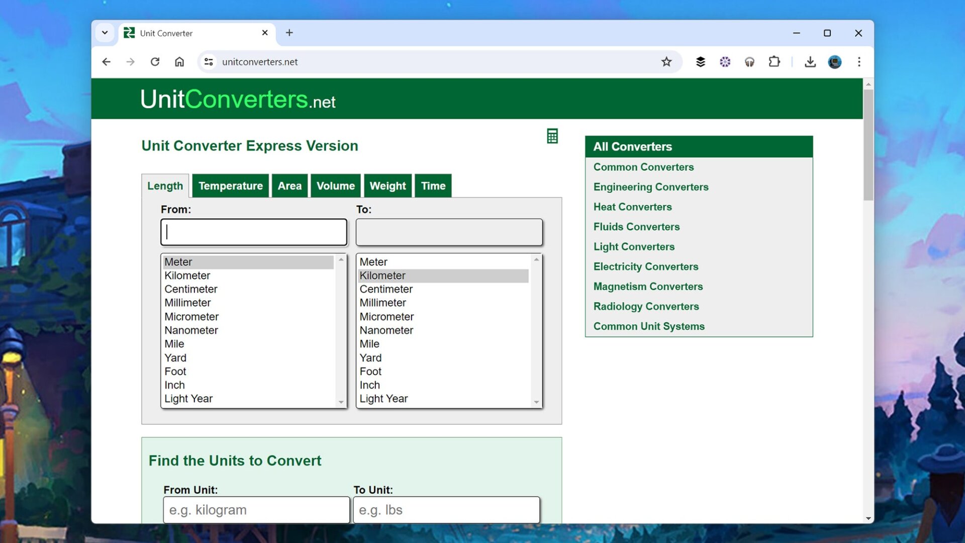 Screenshot: UnitConverters