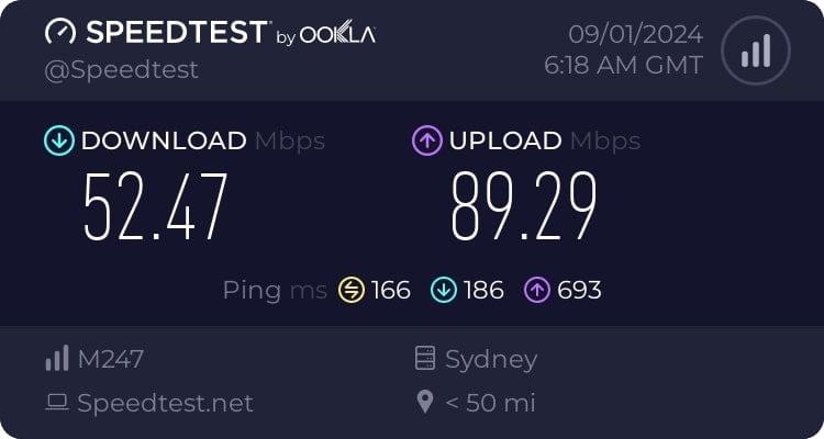 Speeds After Connecting Australia Server