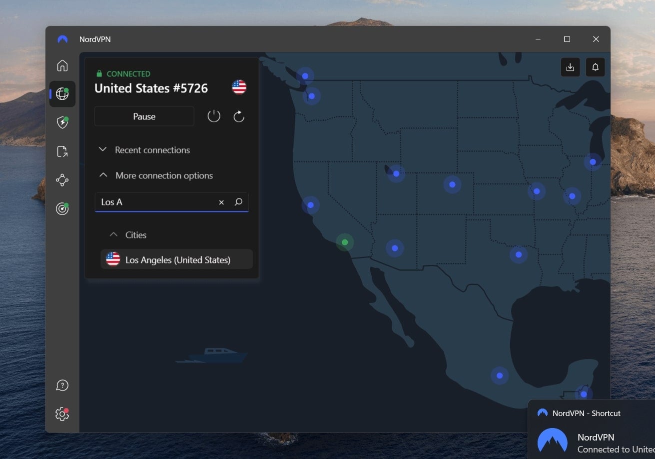 NordVPN Connected To Los Angeles