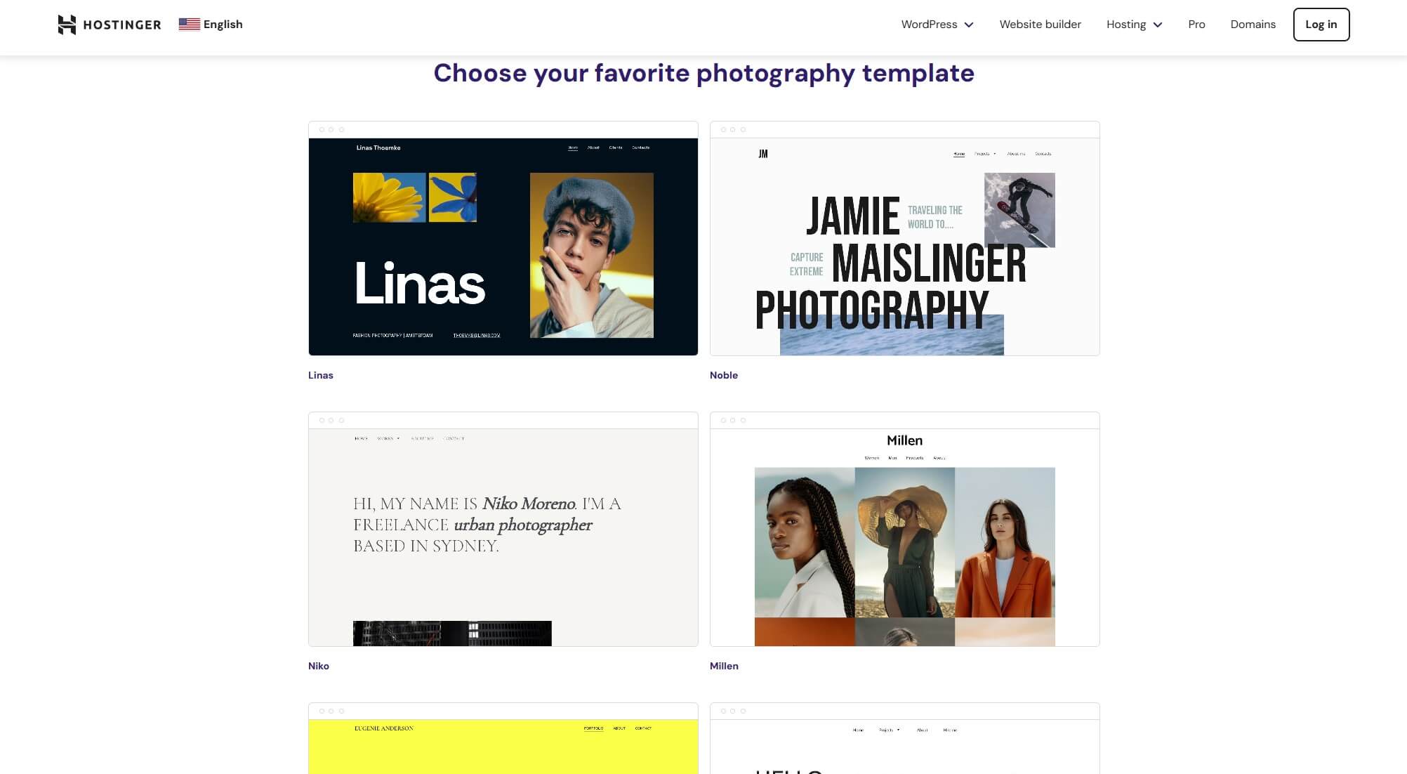 Hostinger Website Builder Photography Templates