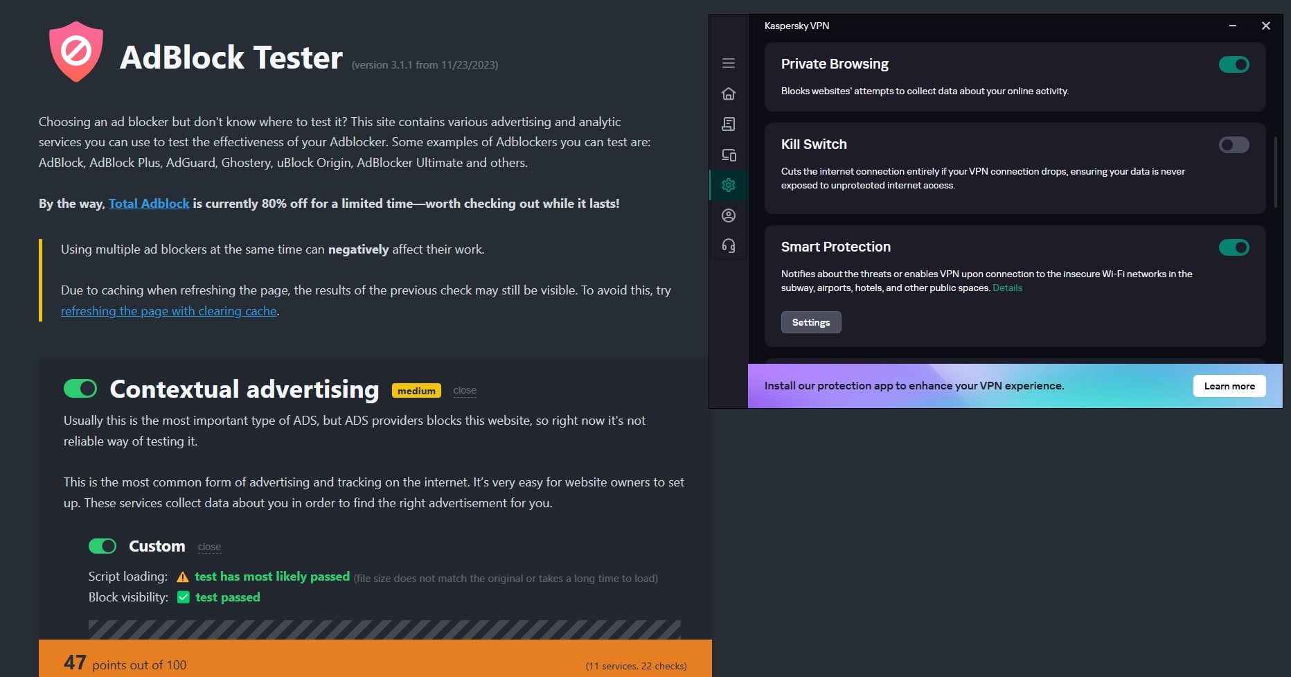 Kaspersky Ad Block Test