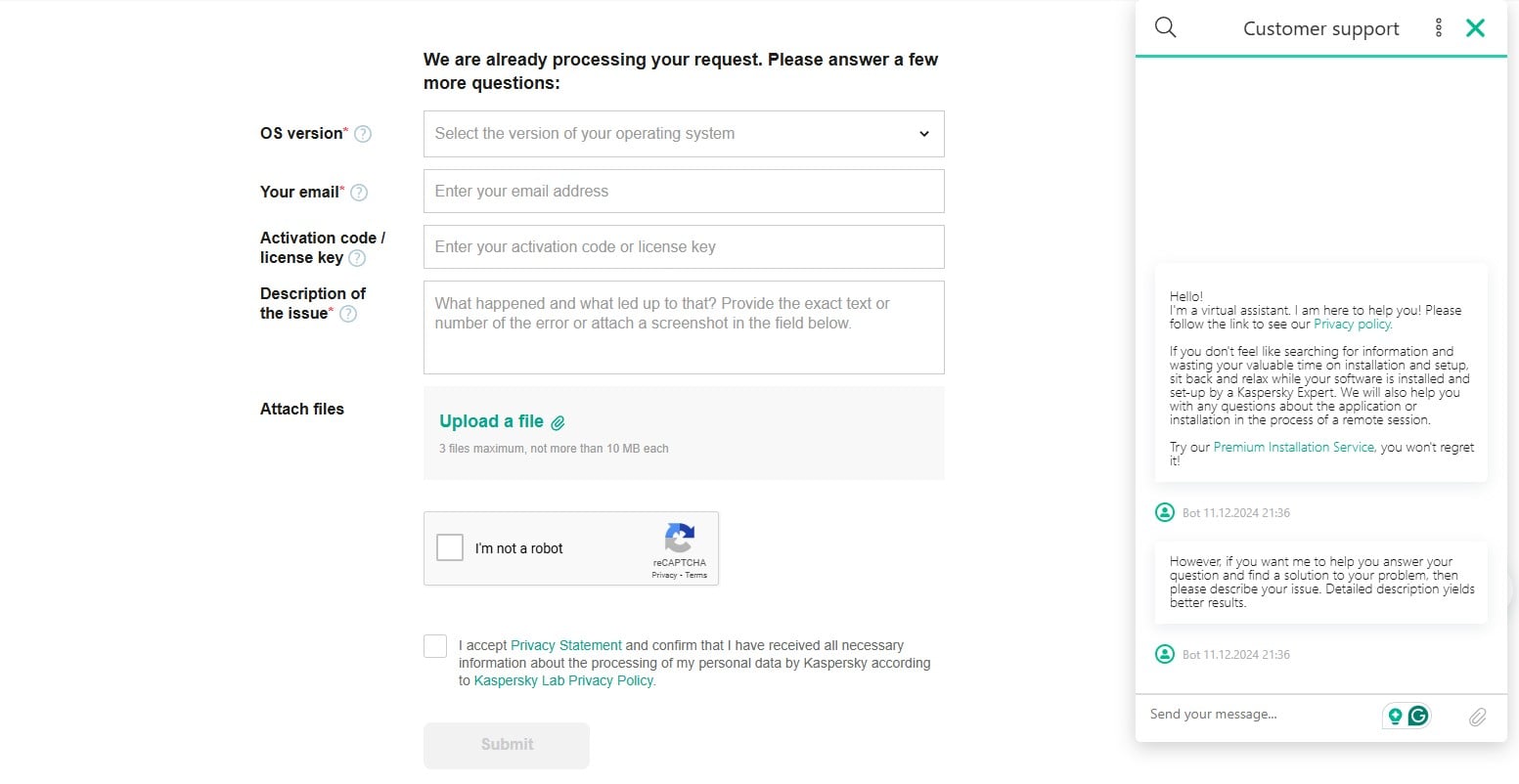 Kaspersky Chat Support