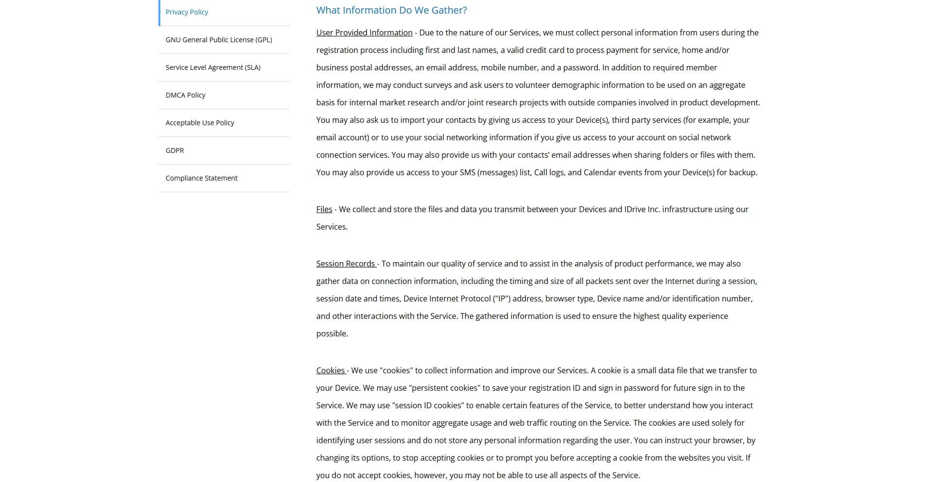Idrive Privacy Policy