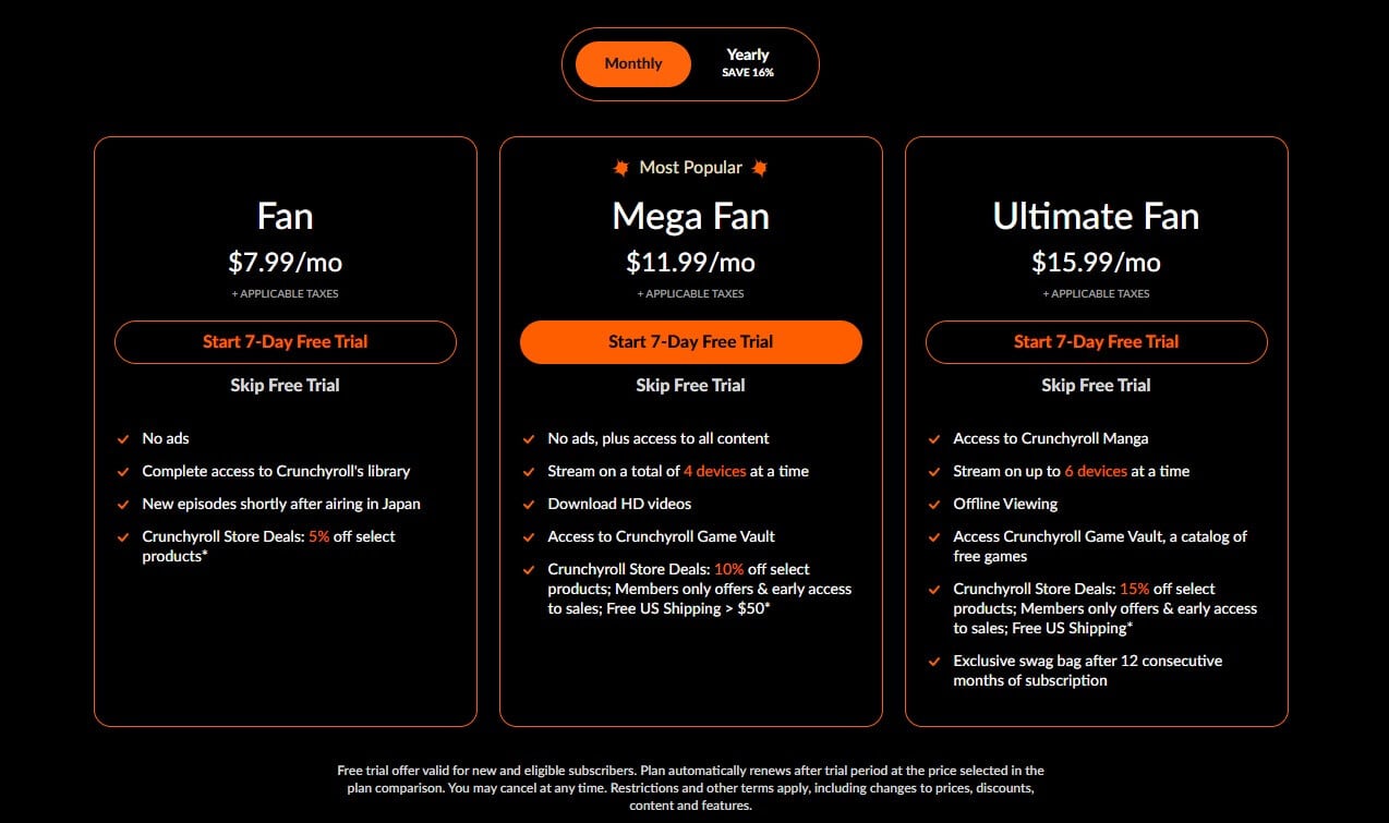Crunchyroll Prices Update