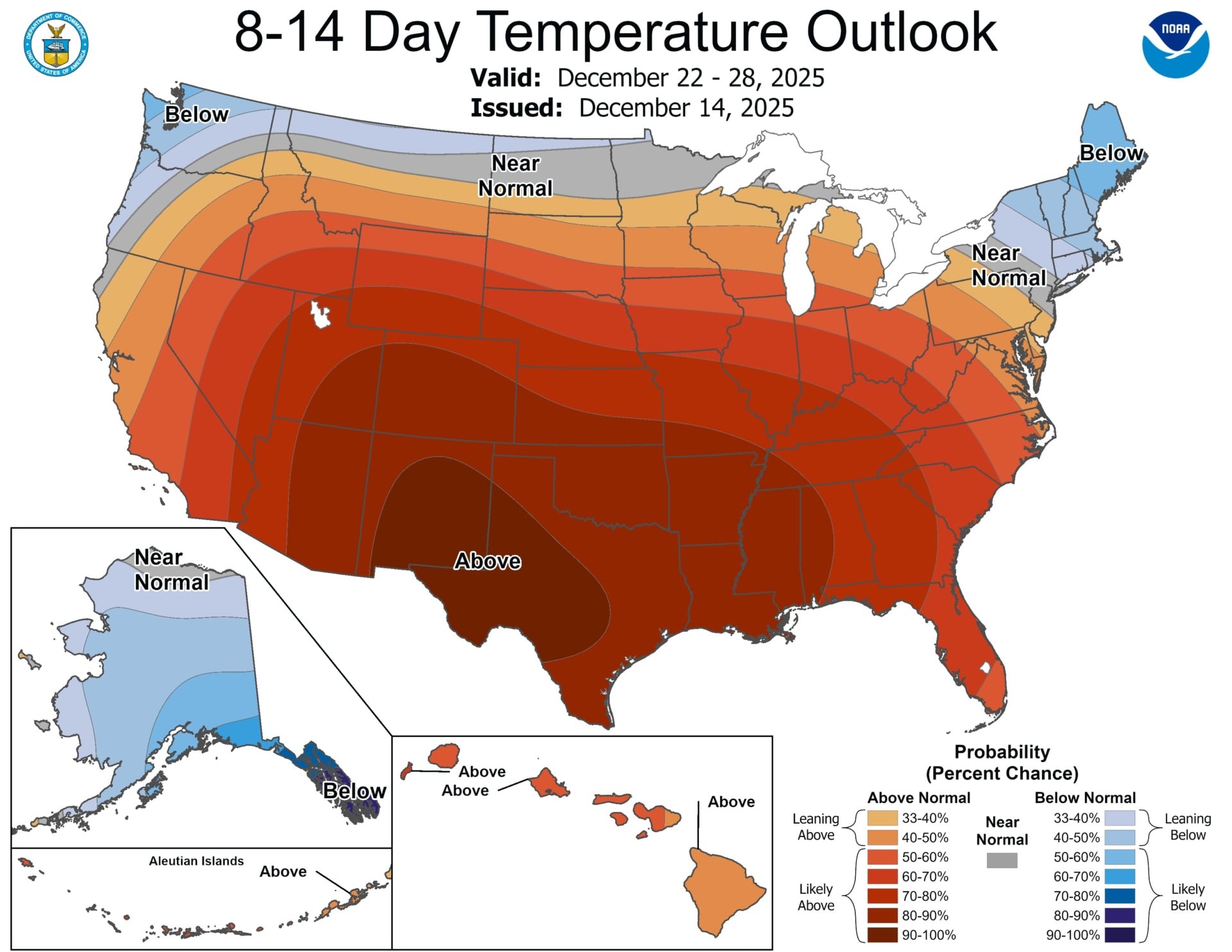 NOAA CPC temperature outlook map for 12/22-12/28 2025 