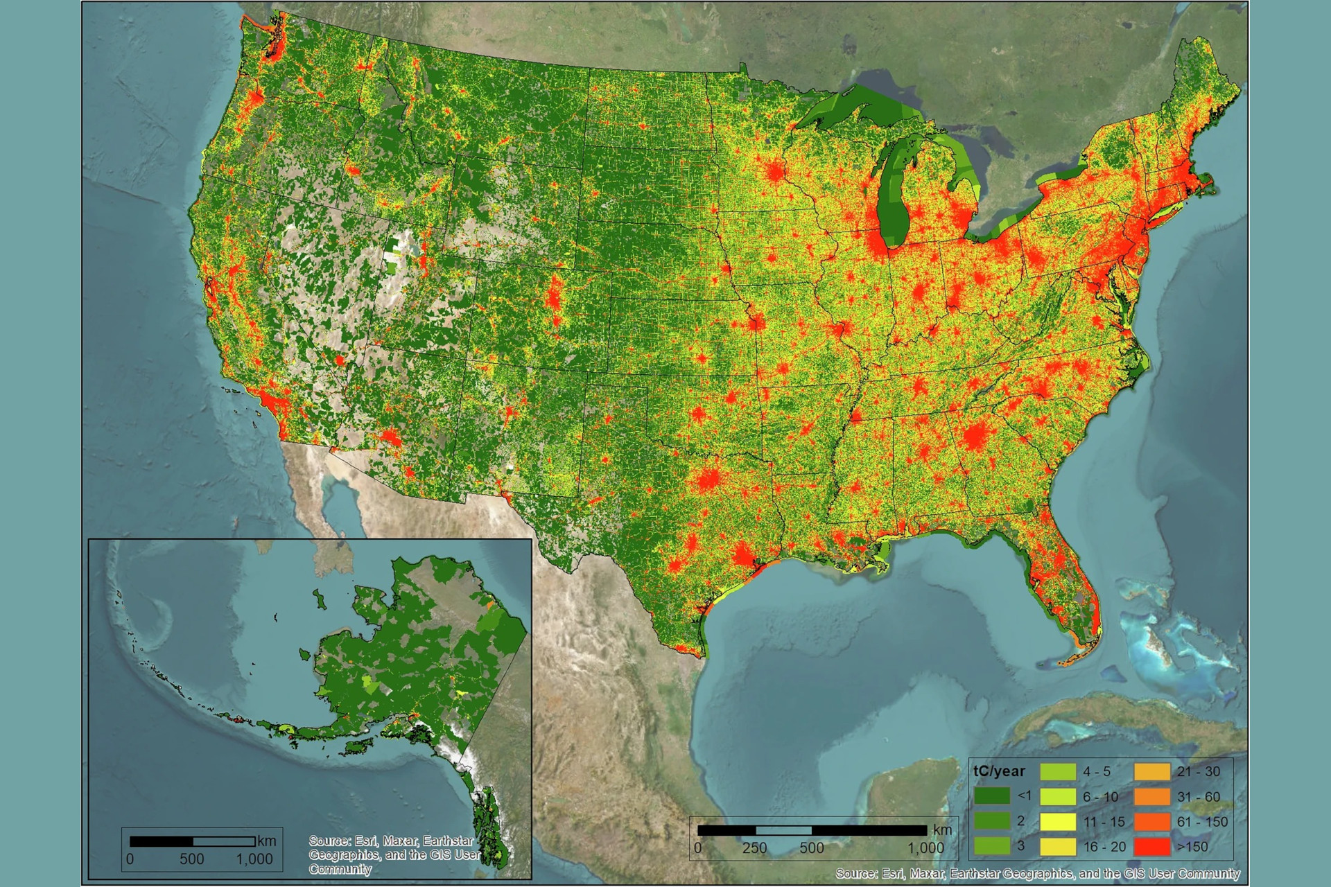 This map shows 2022 fossil fuel carbon emissions data across the U.S.