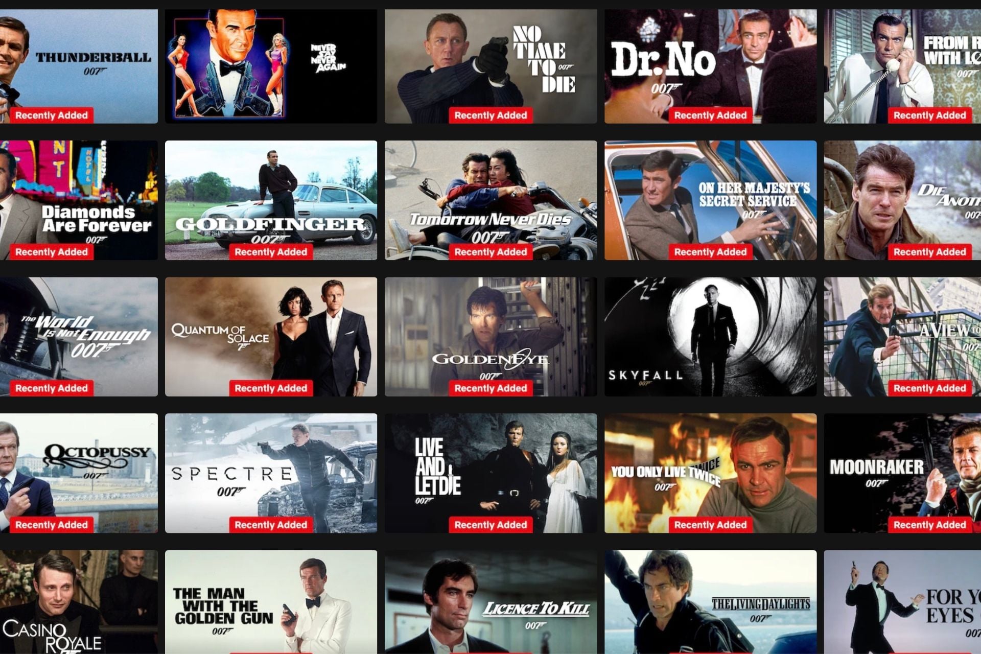 All the James Bond films are now on Netflix.