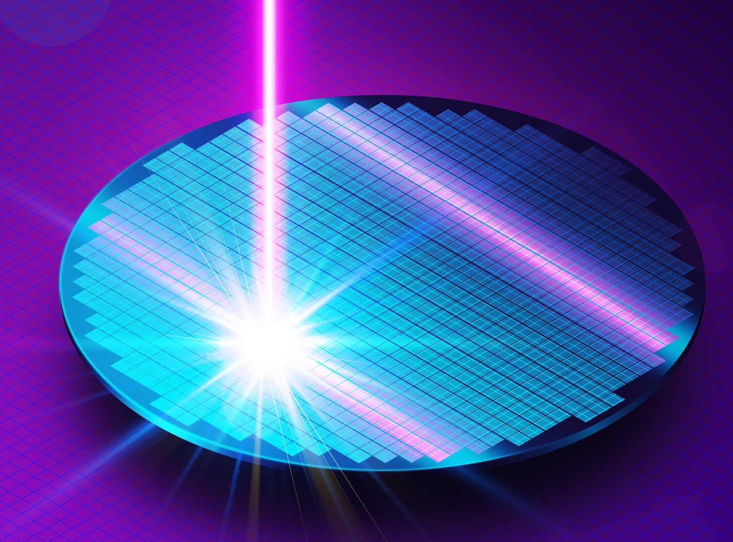 3D art rendering of the inside of an EUV machine producing GPU wafers