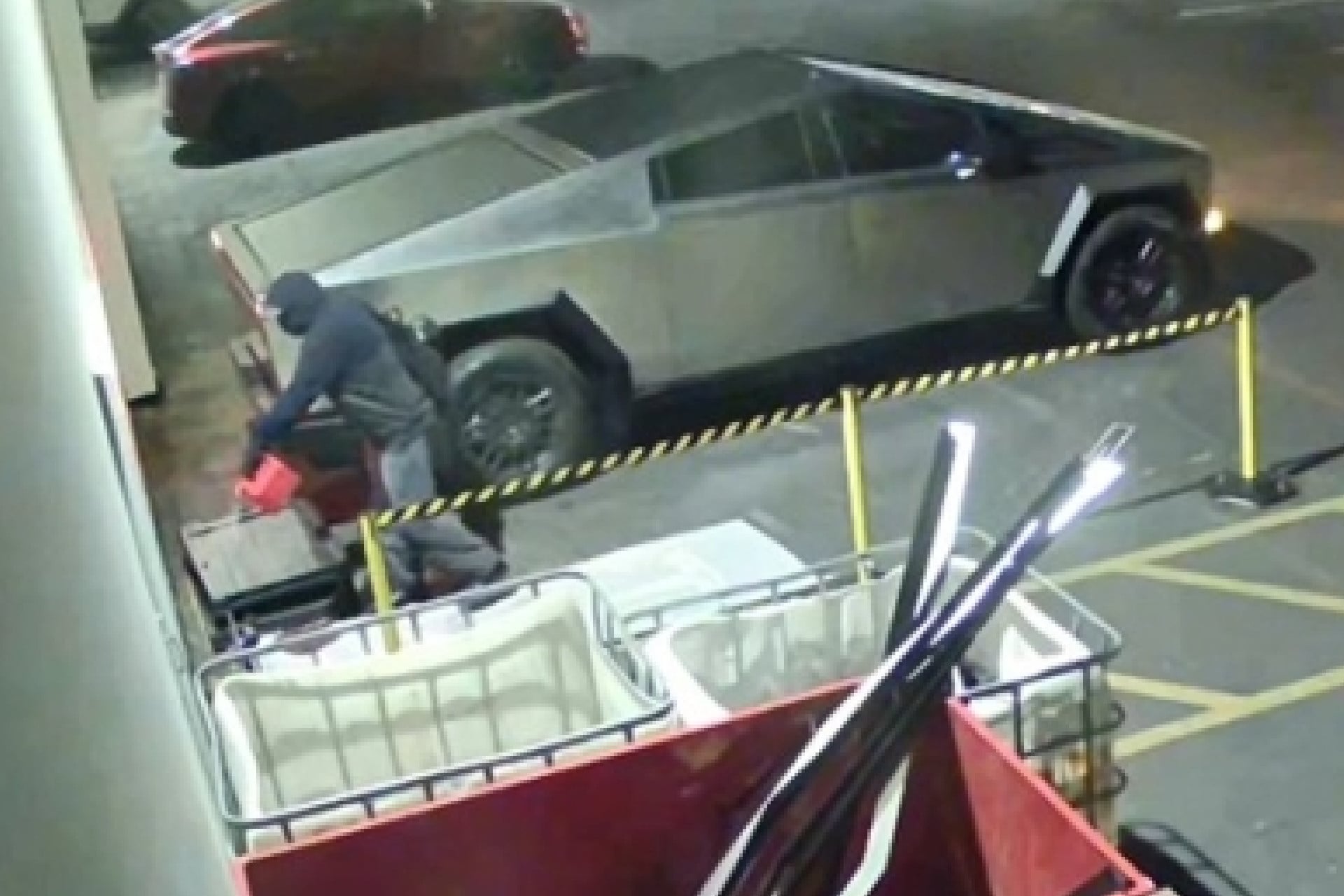 Security camera footage from the Tesla dealership in Mesa, Arizona, on April 28, 2025.