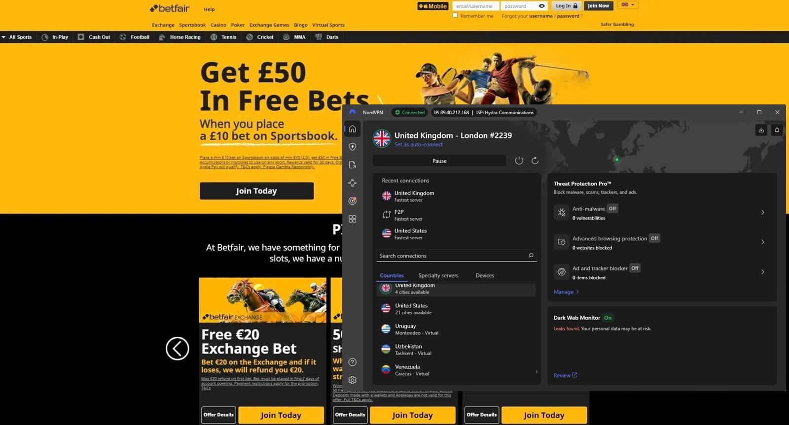 Nordvpn Bet Online Betfair