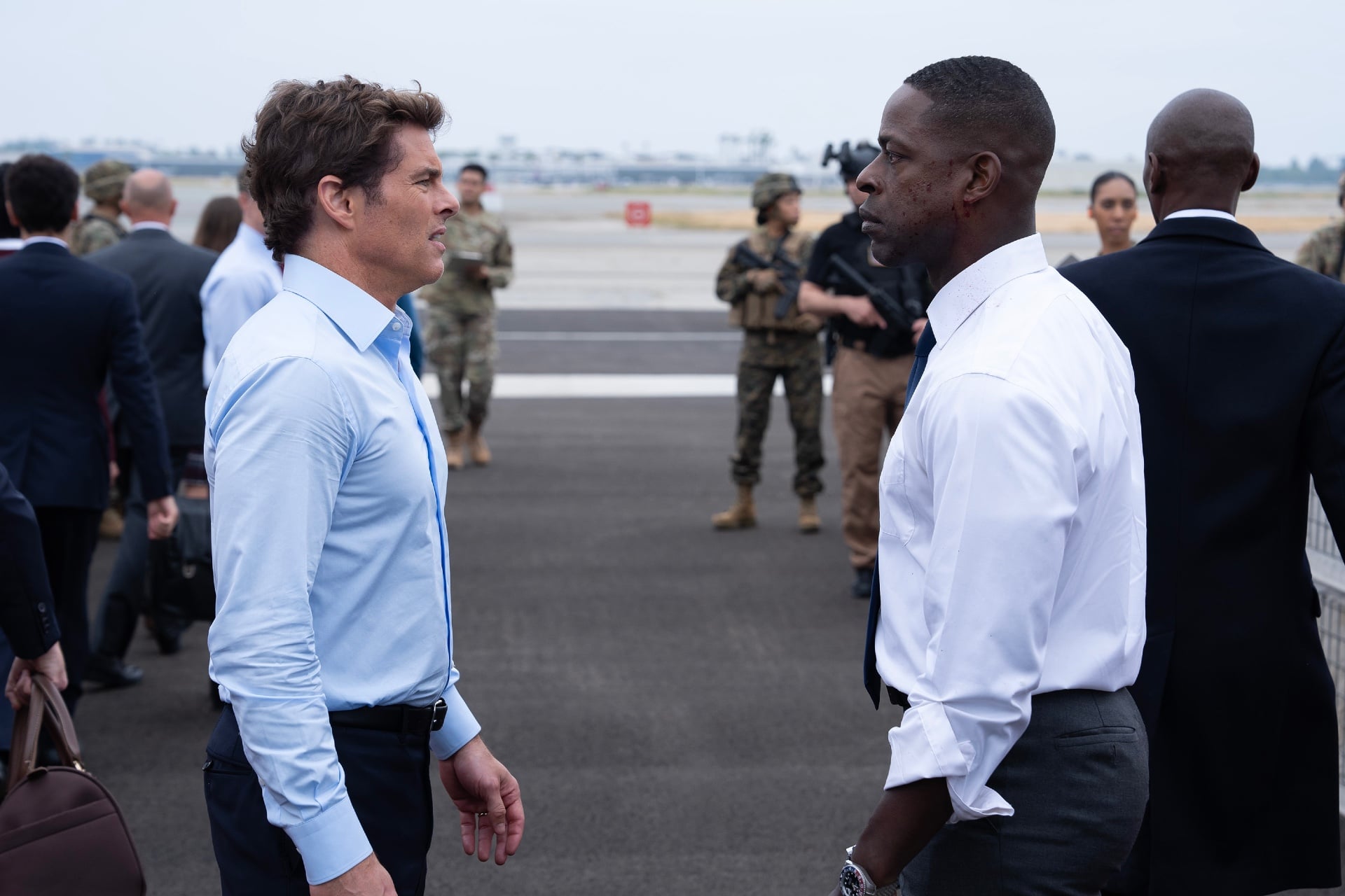James Marsden and Sterling K. Brown in a 'Paradise' season one flashback.