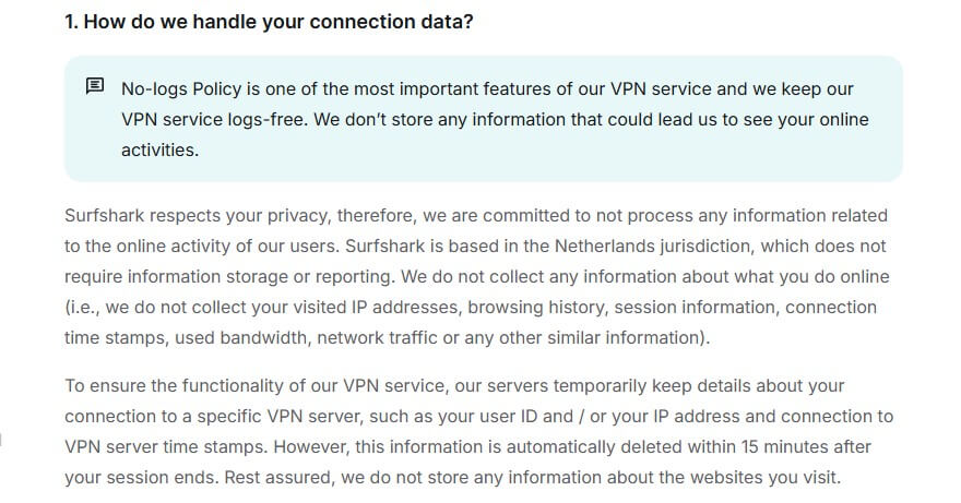 Surfshark No Log Policy