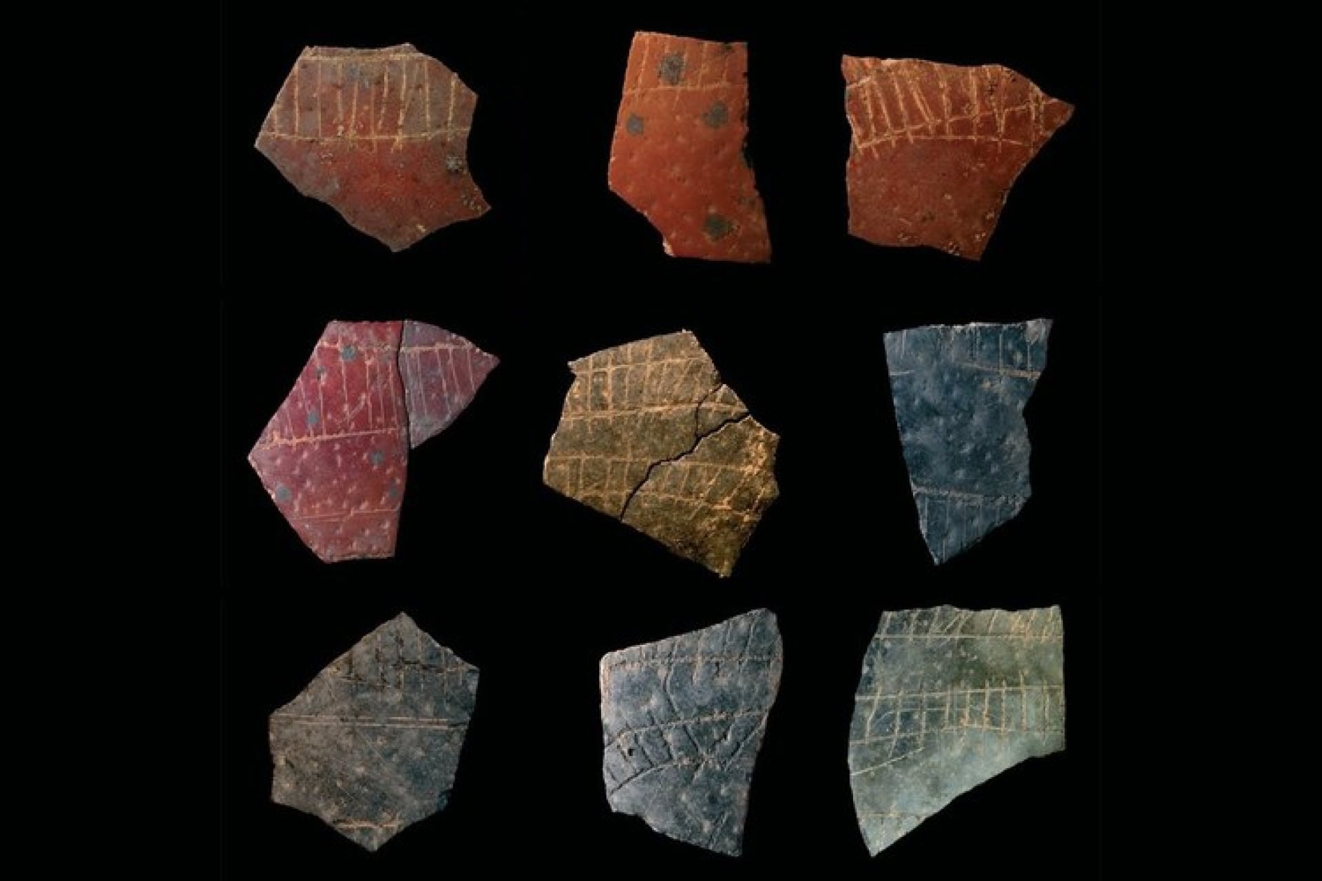 Researchers found surprisingly sophisticated geometric patterns etched onto ancient ostrich eggshell fragments.