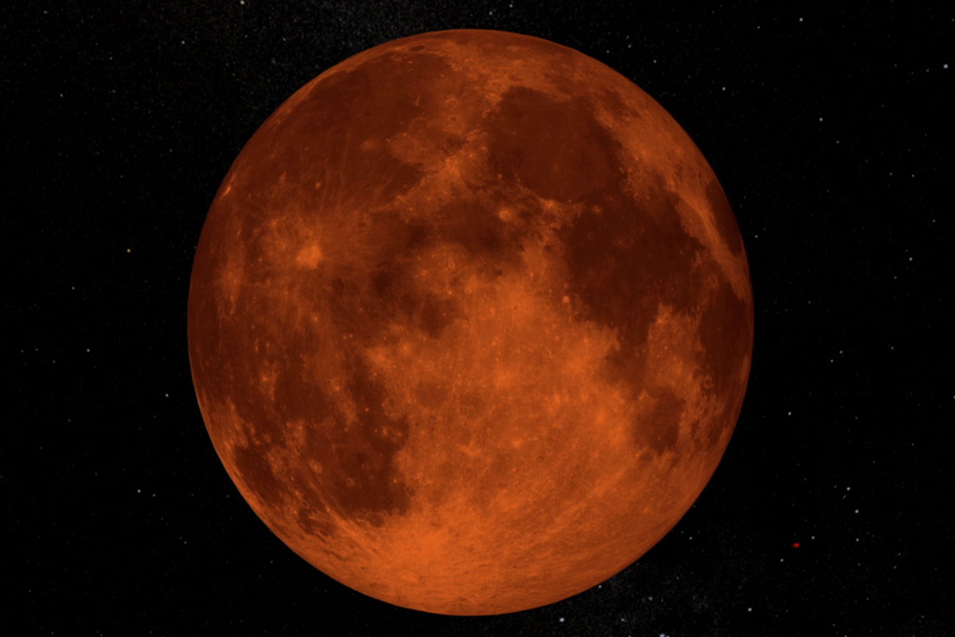 Filtered sunlight casts a warm glow on the moon's disk, causing it to temporarily appear orange or red during a lunar eclipse.