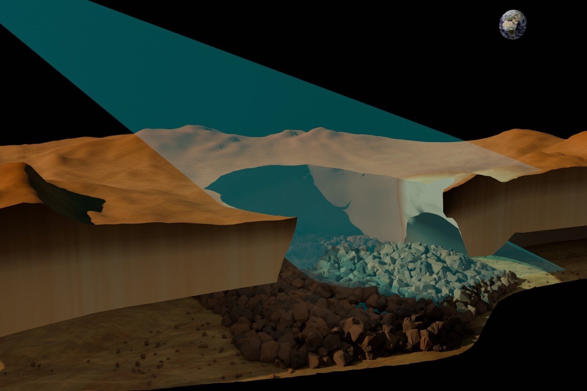 An illustration of the cave detected beneath the surface of Venus.