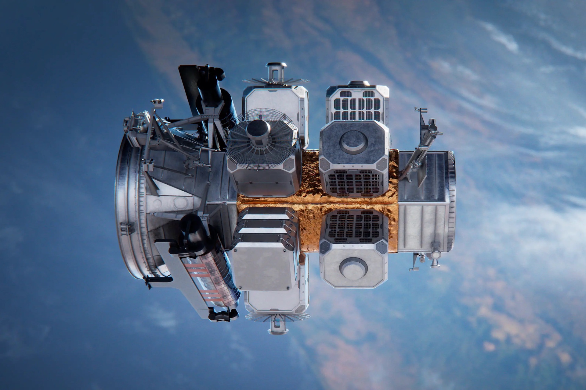 An illustration of Blue Origin's Bluering spacecraft platform.