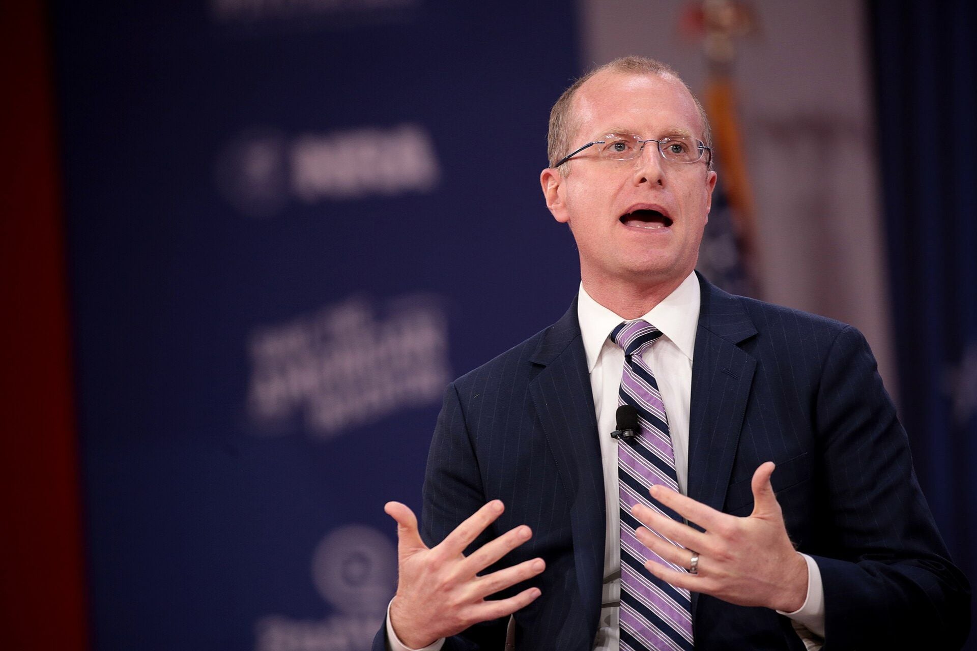 FCC Commissioner Brendan Carr speaking at the 2018 Conservative Political Action Conference (CPAC) in National Harbor, Maryland
