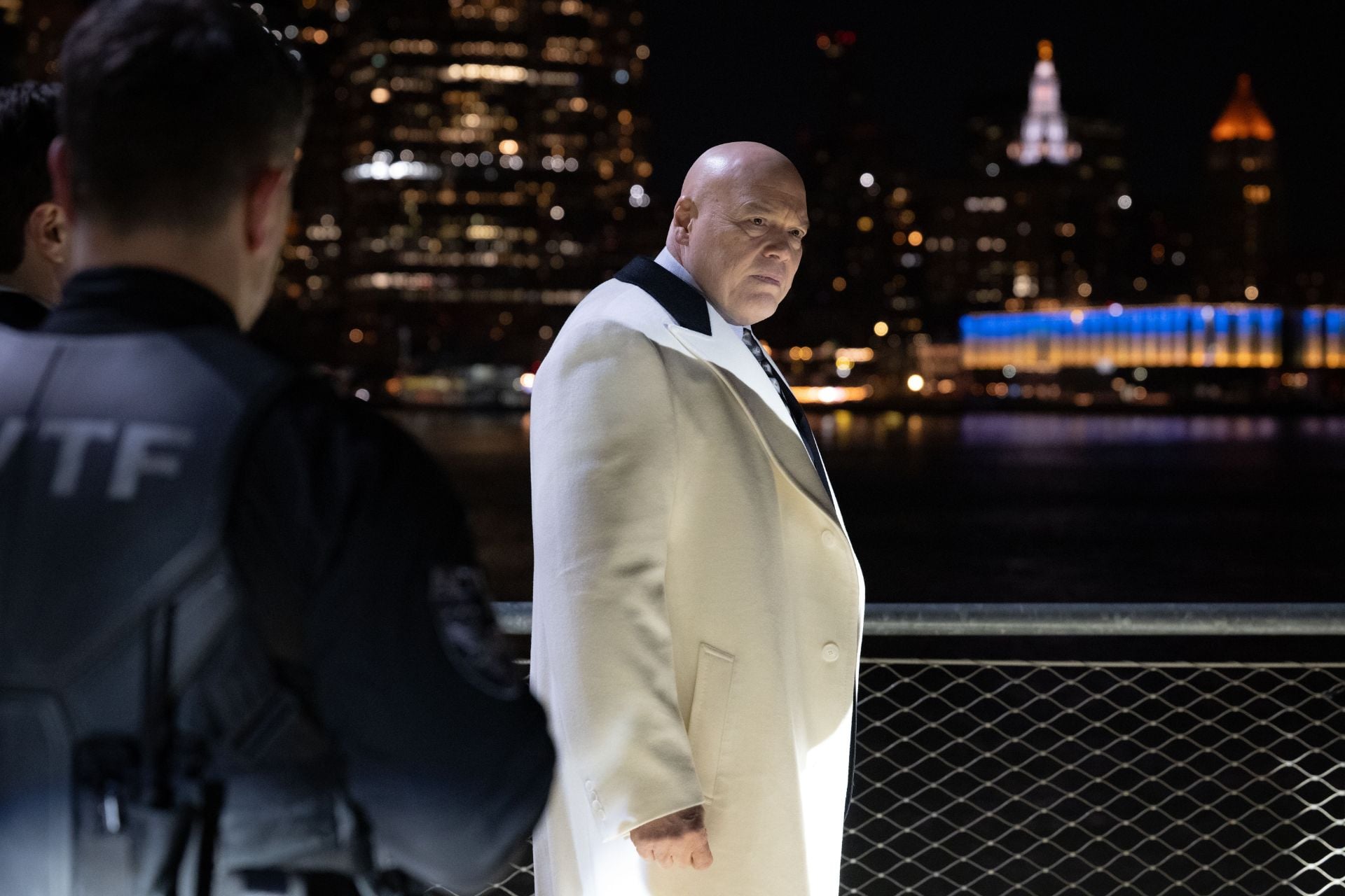 Mayor Fisk and his AVTF stand on the docks of New York City in 'Daredevil: Born Again.'