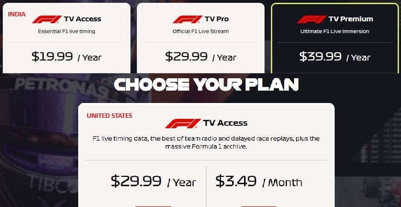F1 Tv Pro Price India Vs Usa
