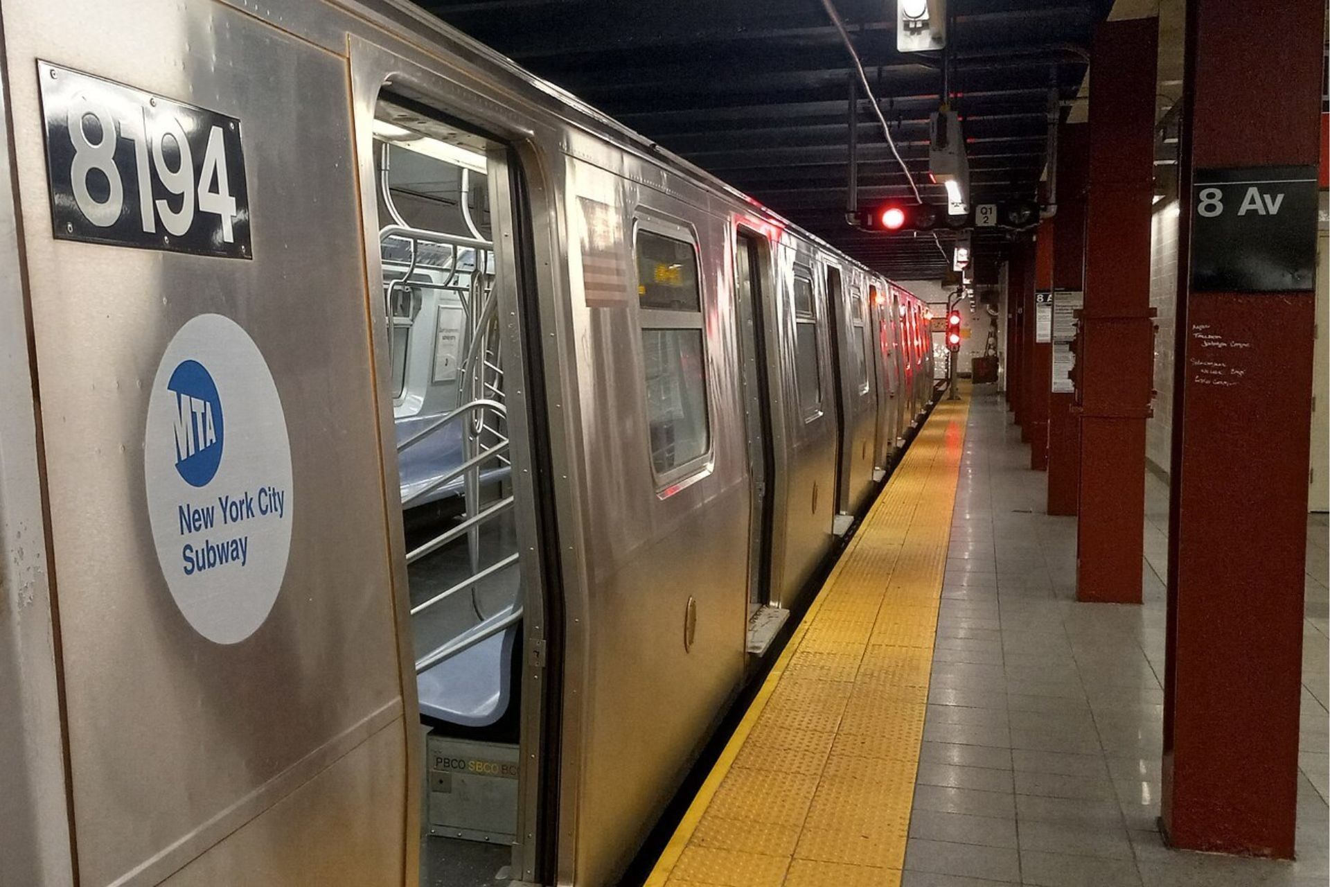 The L train at the 8th Avenue subway station in New York City in December 2024