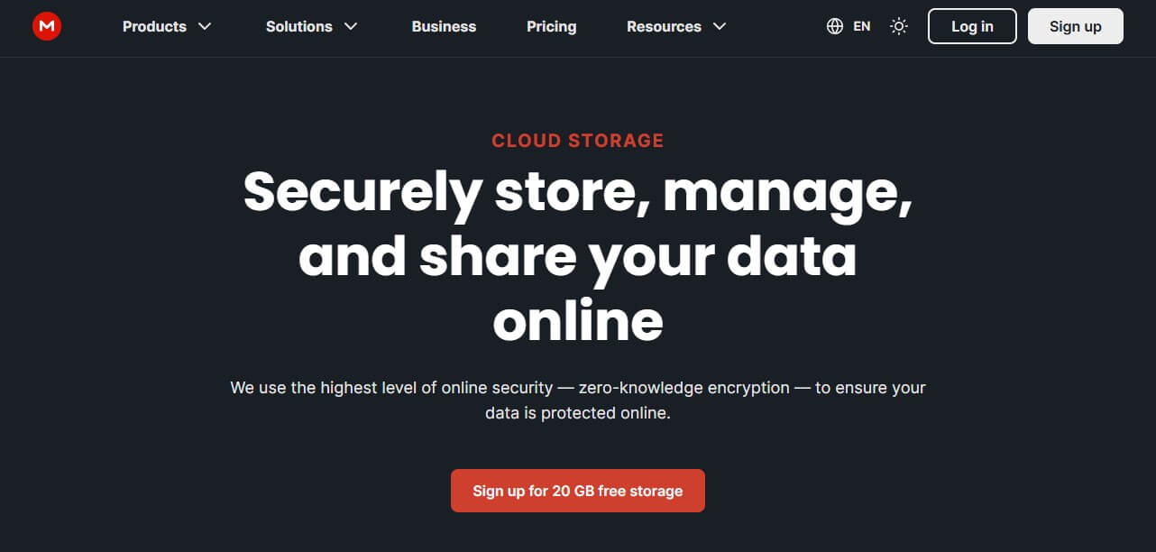 Mega Cloud Storage Home Page