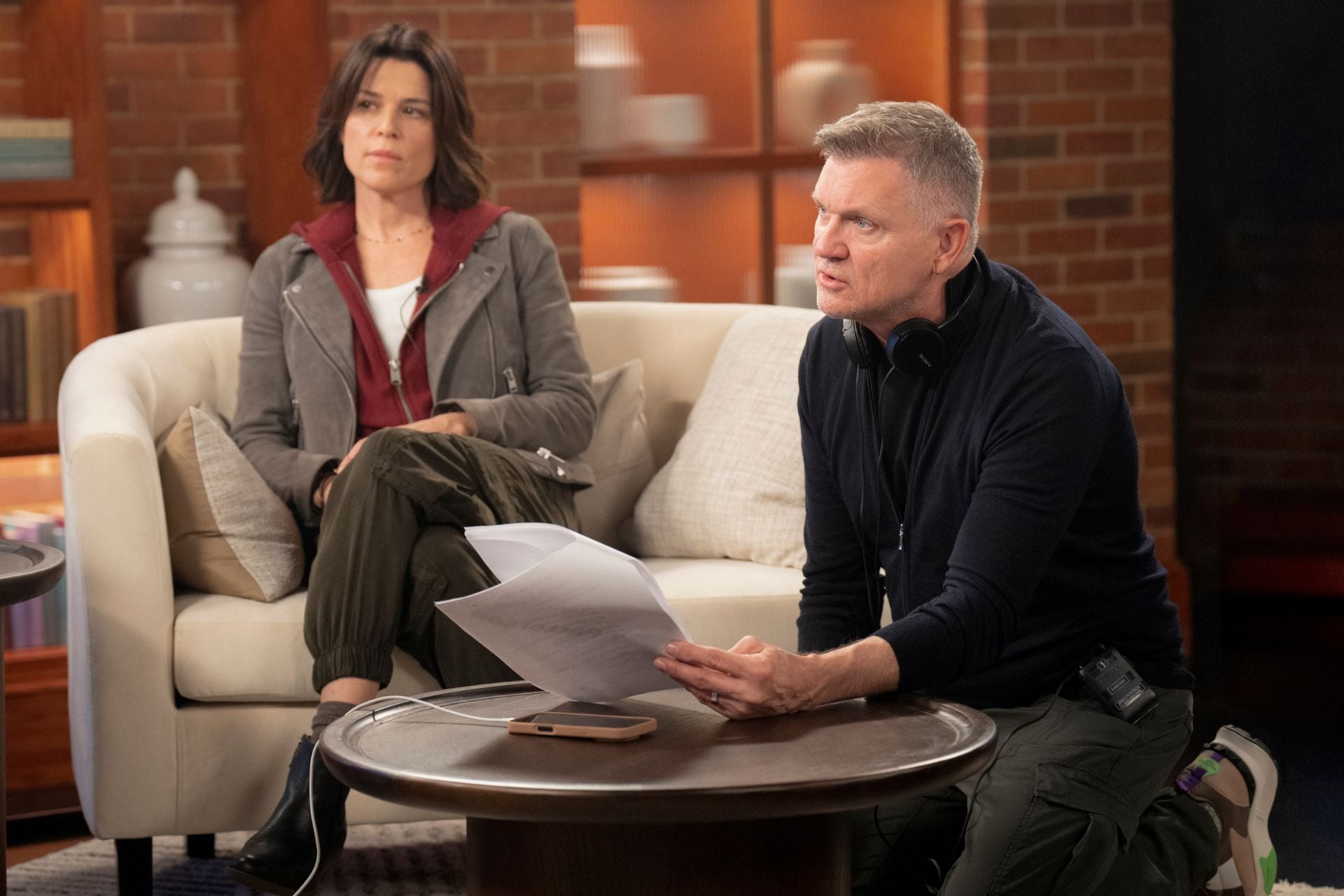 Neve Campbell and Kevin Williamson on the set of 'Scream 7.'