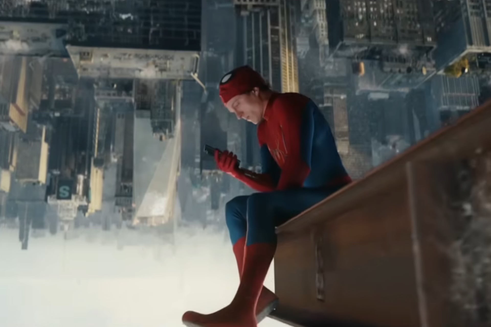 Peter Parker, presumably watching his own 'Spider-Man: Brand New Day' trailer.