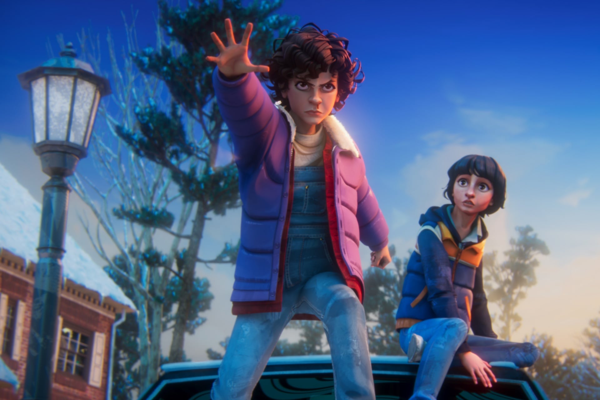 Brooklyn Davey Norstedt as Eleven and Luca Diaz as Mike in 'Stranger Things: Tales From '85.'