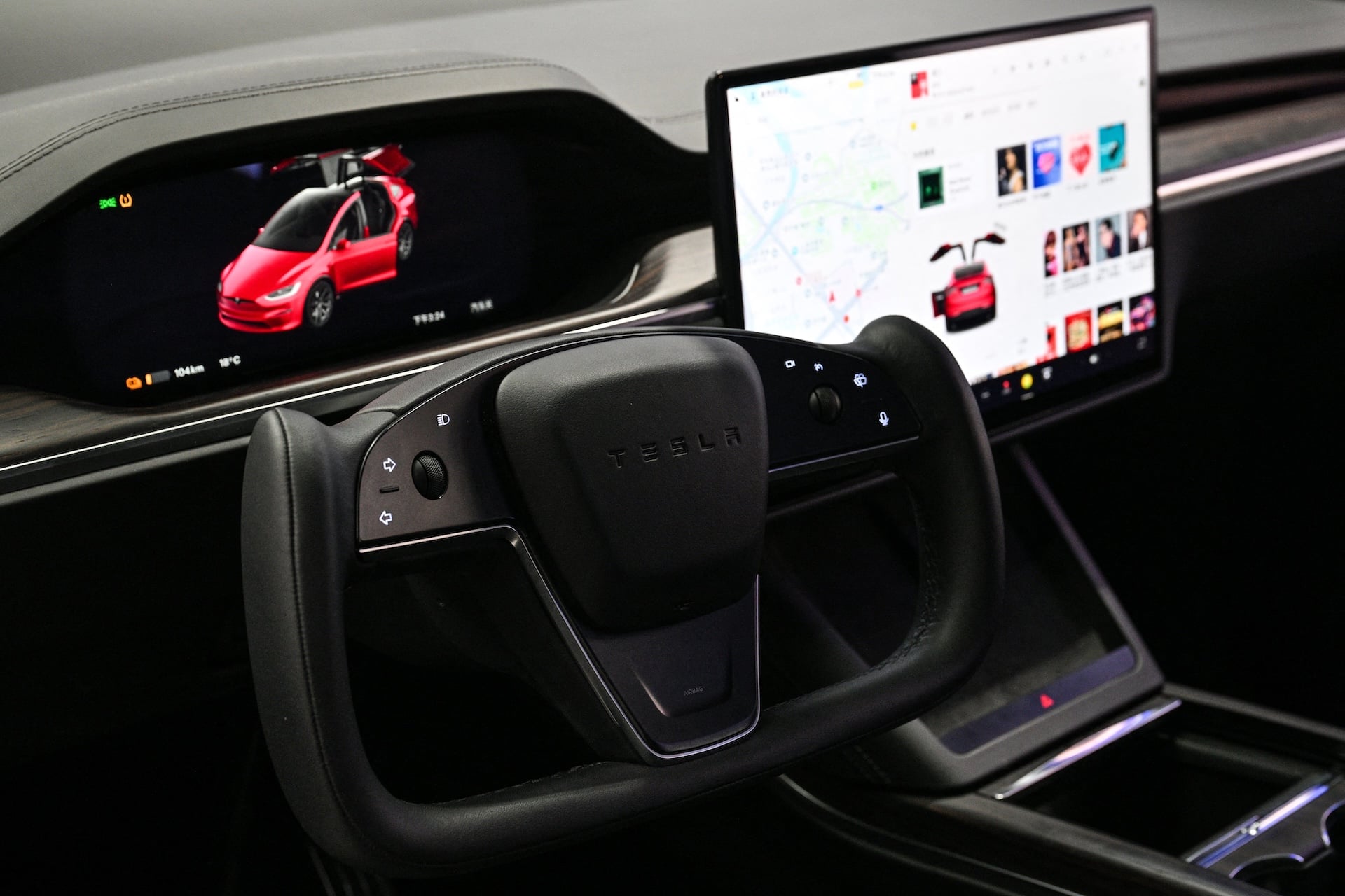 A photo of the dashboard of the Tesla Model X.
