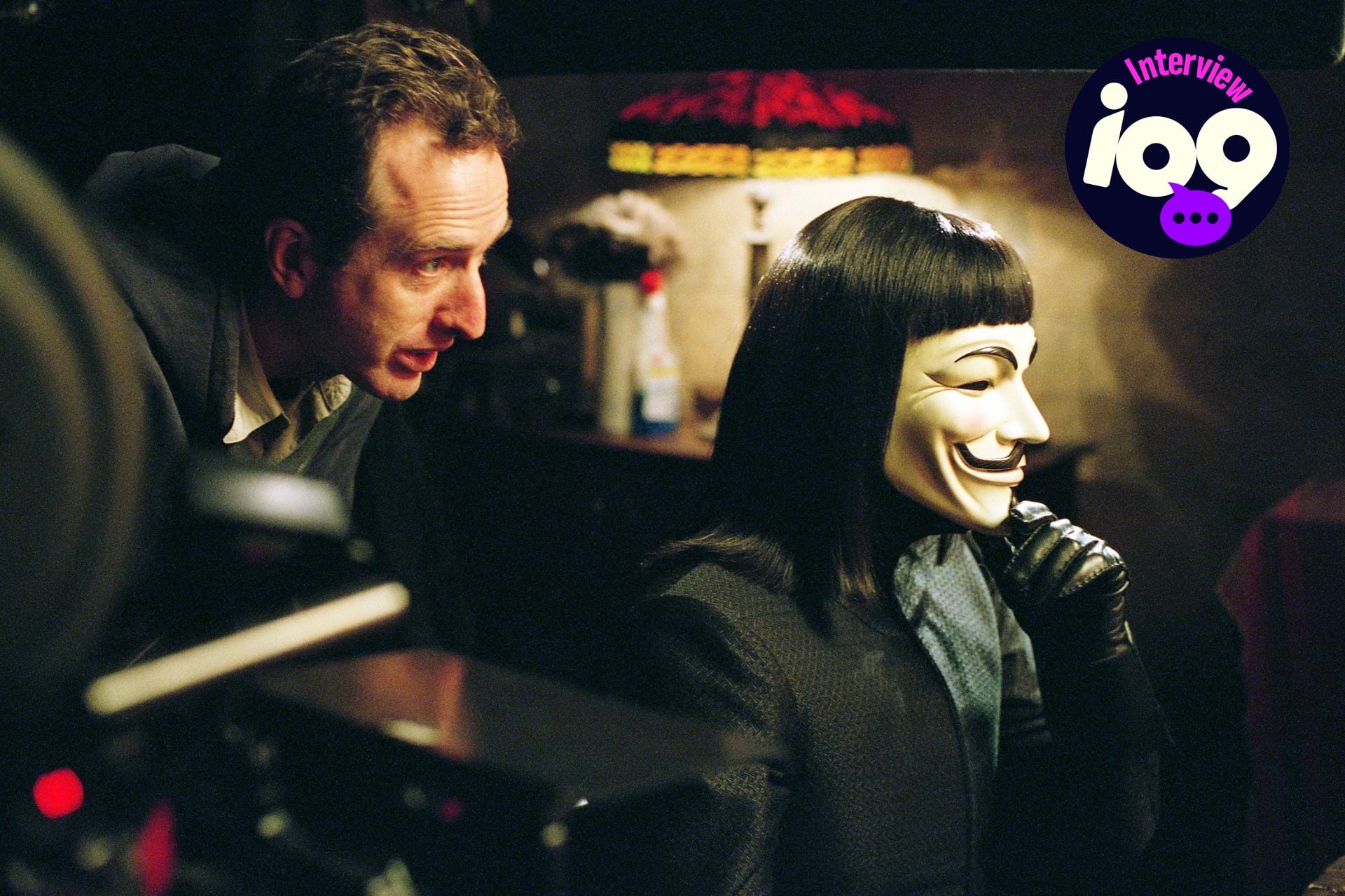 James McTeigue and Hugo Weaving on the set of 'V for Vendetta.'