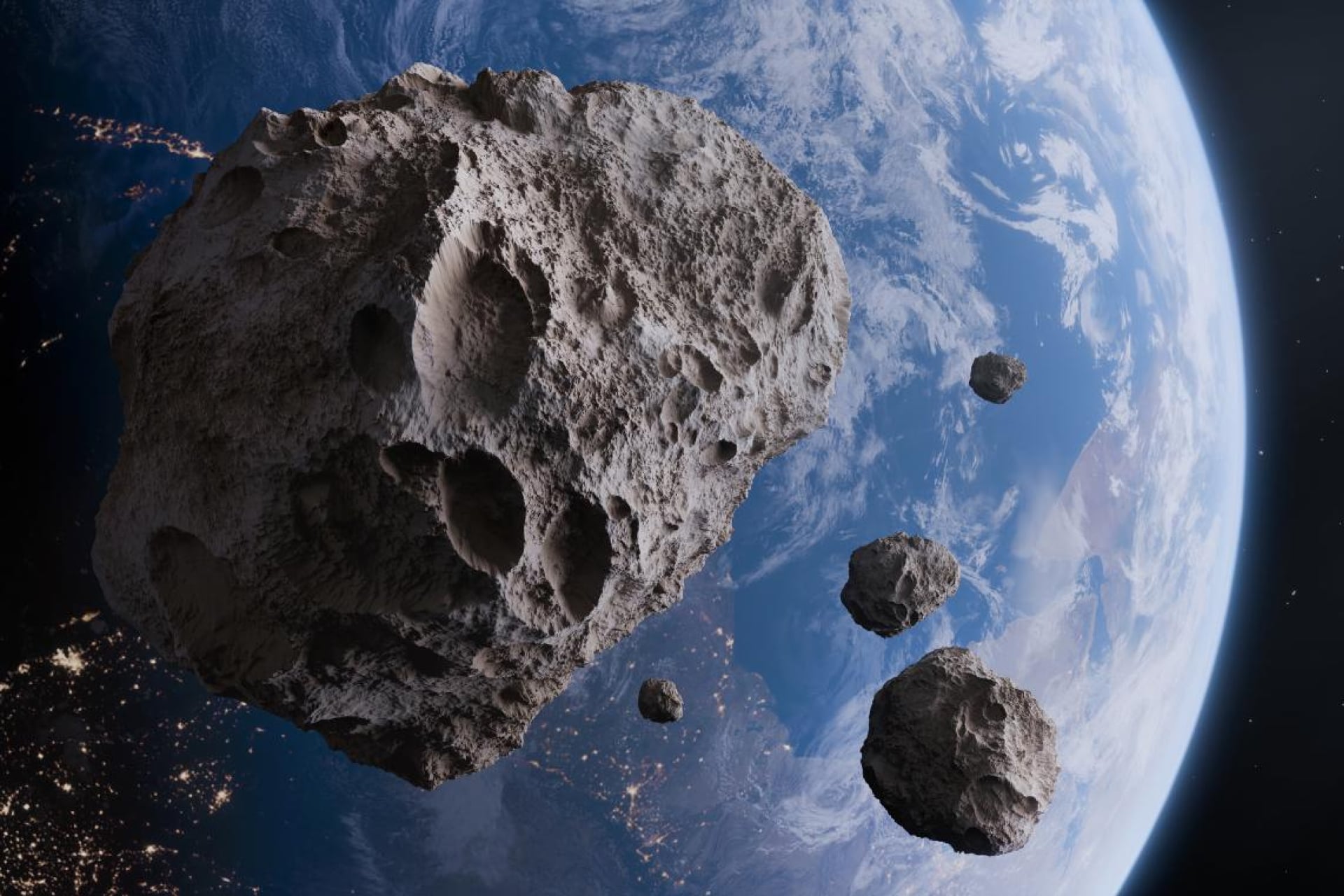 An artist's impression of asteroids approaching Earth.