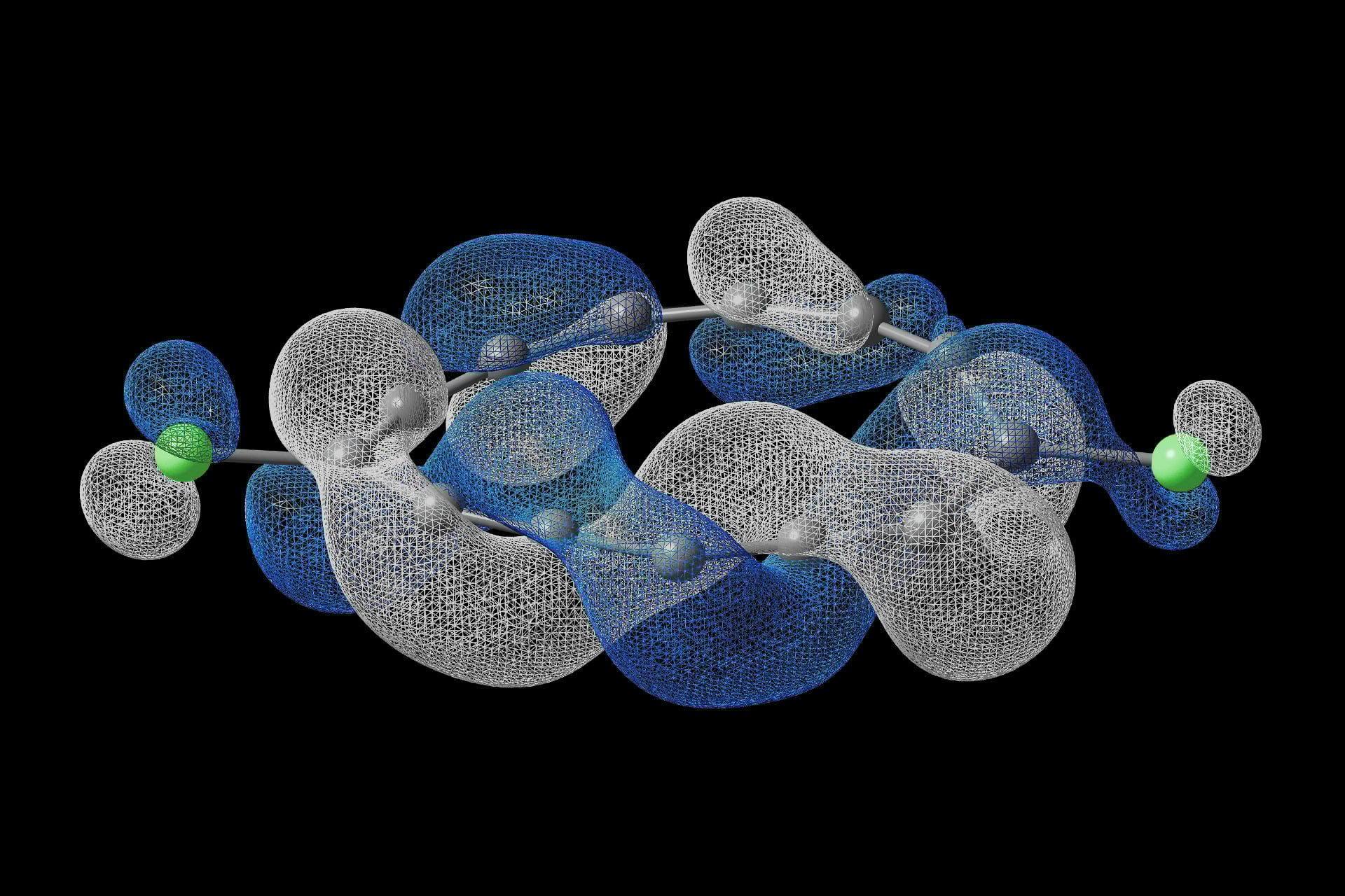 An illustration of the new molecule's orbital arrangement, as calculated by quantum hardware.