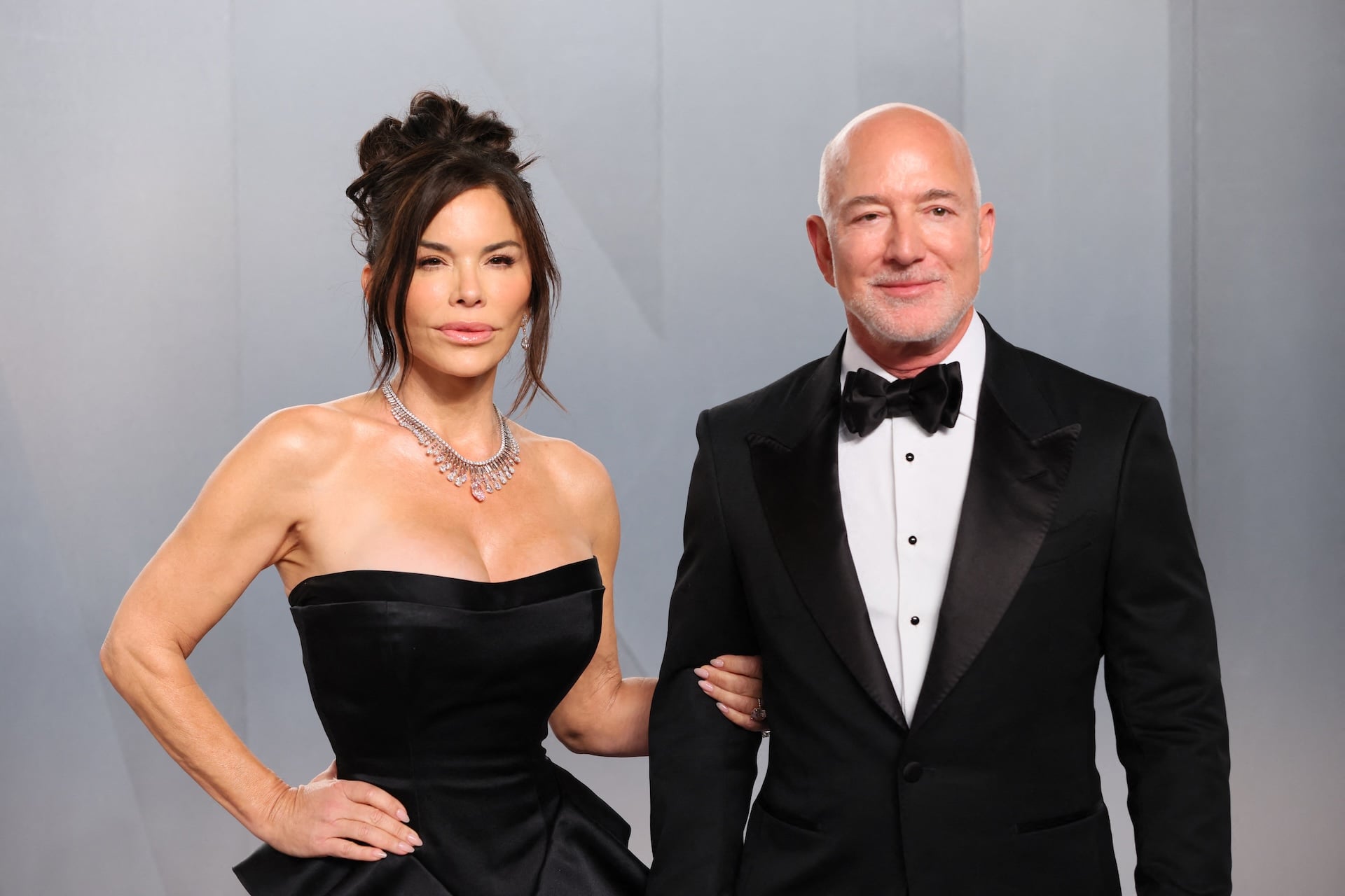 Lauren Sanchez and Amazon founder Jeff Bezos attend the Vanity Fair Oscar Party at the Los Angeles County Museum of Art (LACMA) in Los Angeles on March 15, 2026. 