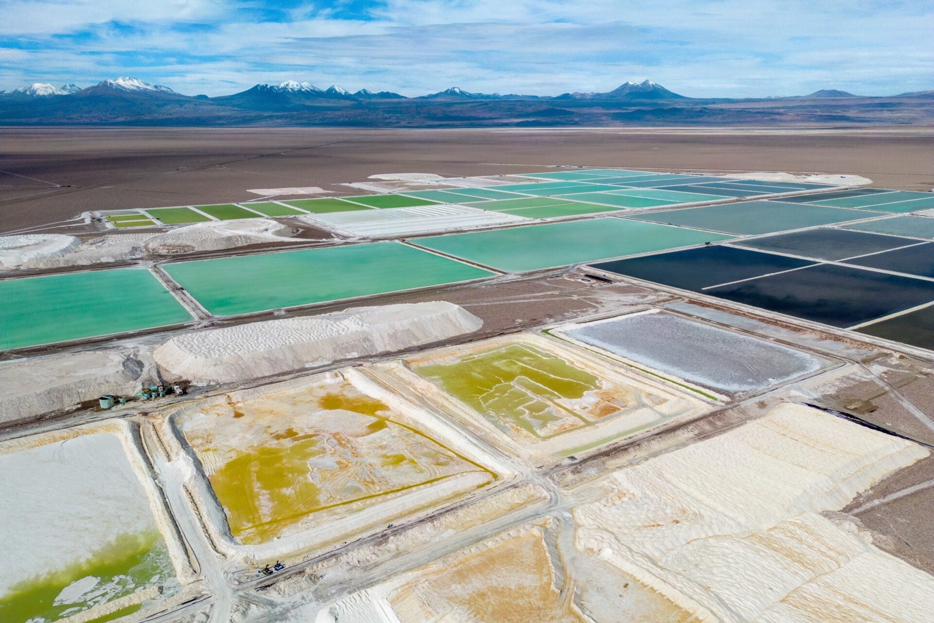 An aerial view of lithium fields in the Atacama Desert in Chile.