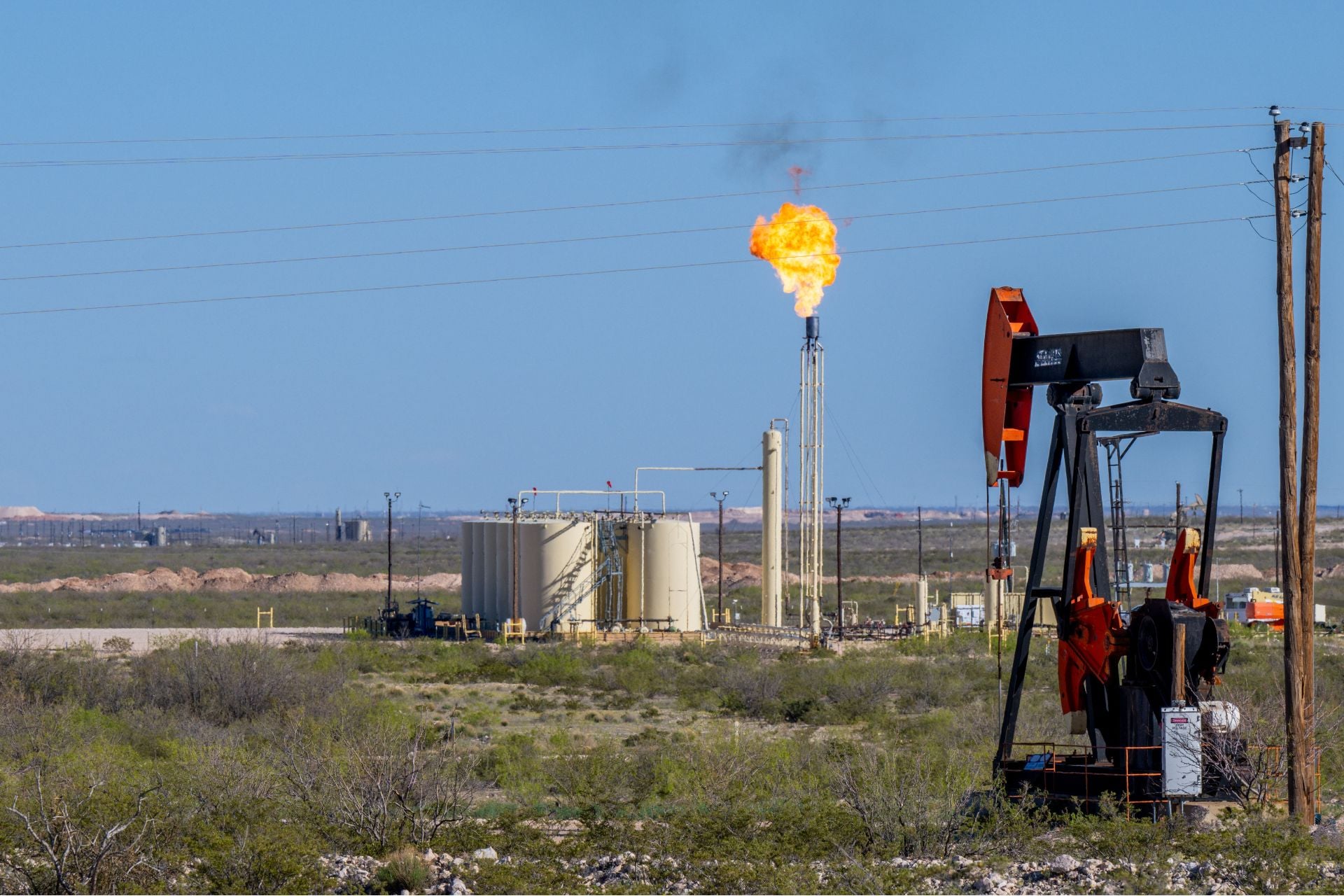 An oil pumpjack in the Permian Basin near Monahans, Texas, on March 27, 2024