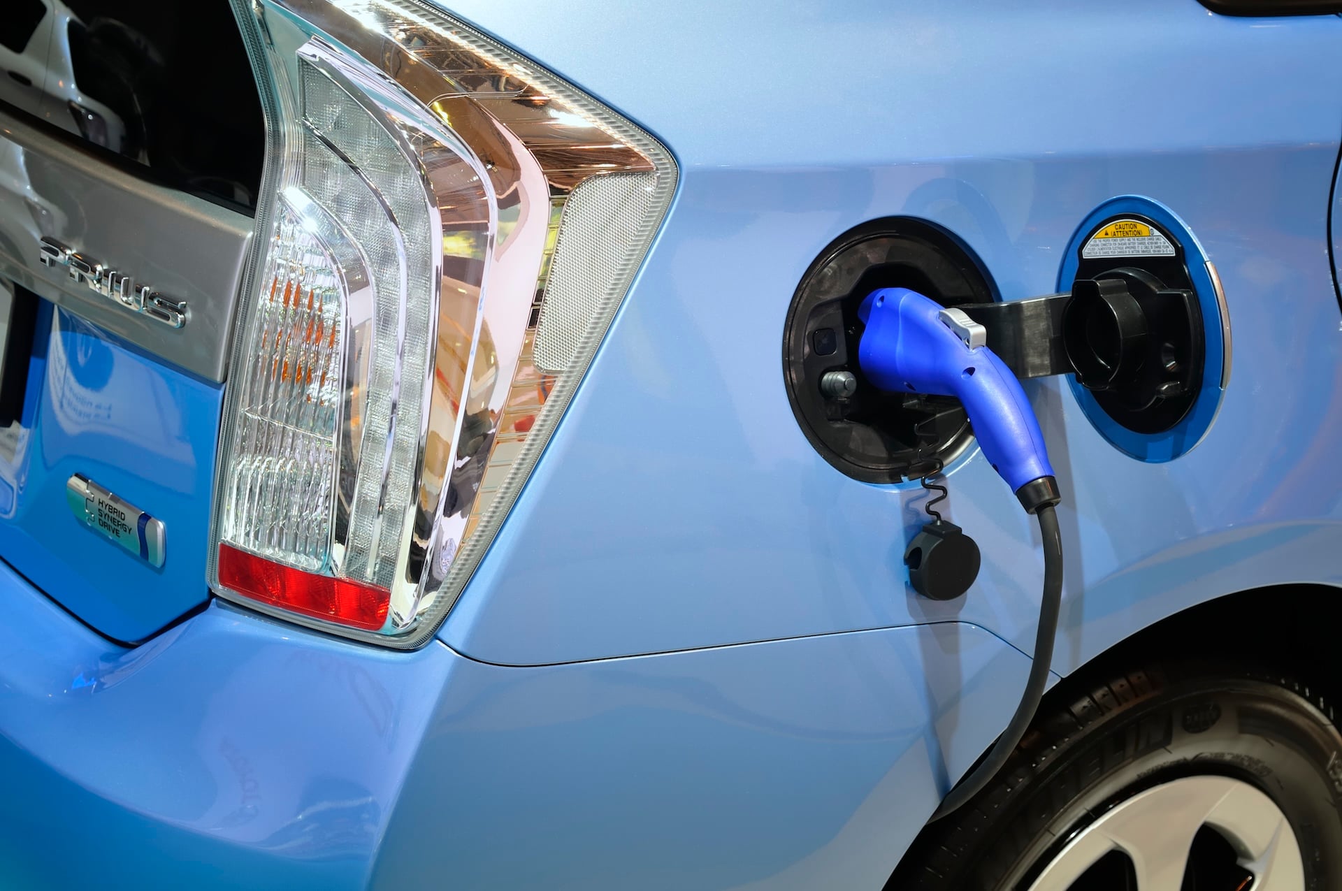 A Toyota Prius Plug In Hybrid being charged