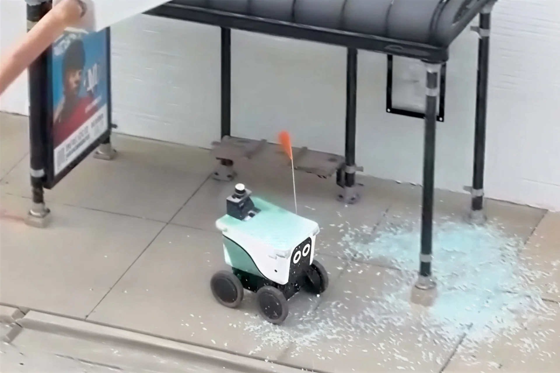 Robot crash at bus stop in Chicago