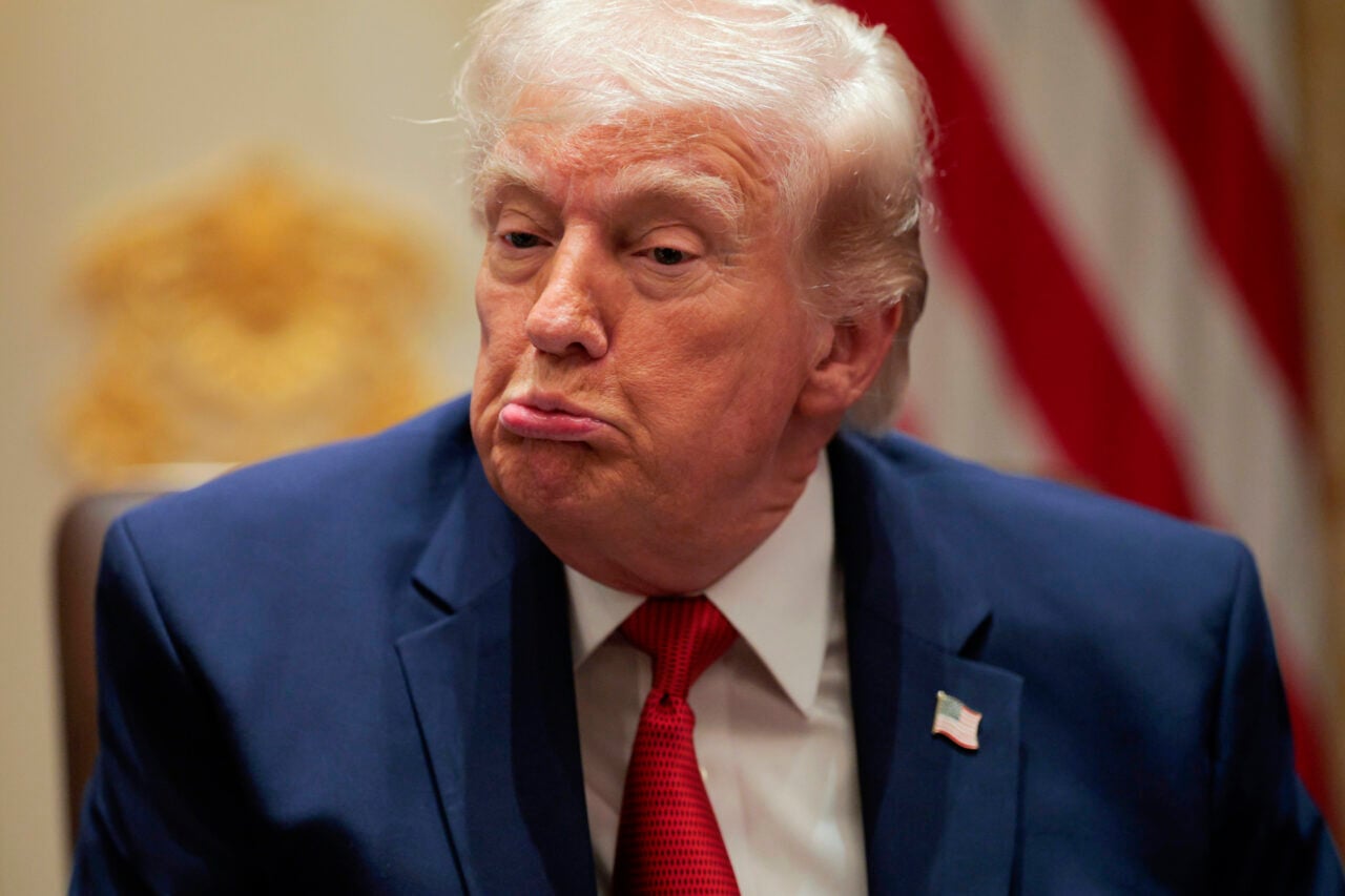 President Donald Trump reacts during a Cabinet meeting in the Cabinet Room of the White House on March 26, 2026 in Washington, DC.