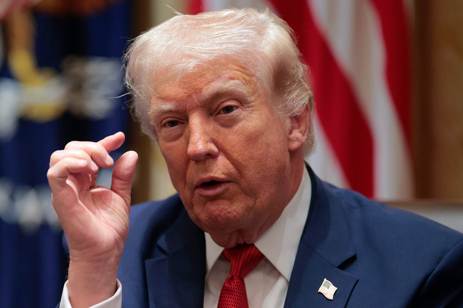 President Donald Trump gestures as he speaks during a Cabinet meeting in the Cabinet Room of the White House on March 26, 2026 in Washington, DC.