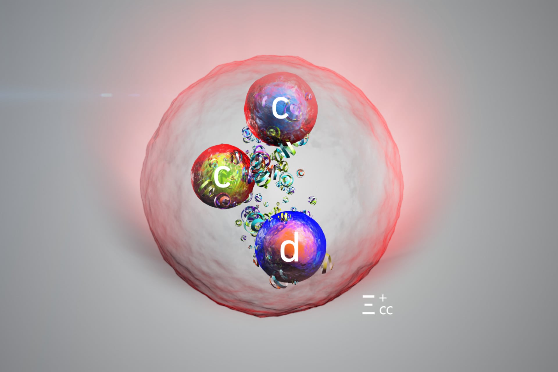 Artist’s impression of the new particle, which contains two charm quarks and one down quark. 