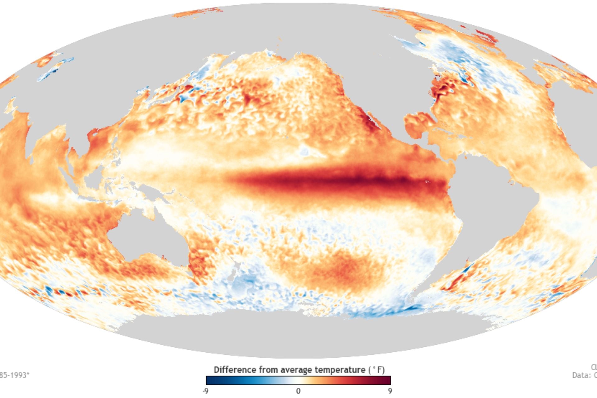 Sea Surface anomalies across the Earth in November 2015 during the 2014 to 2016 "super" El Niño event