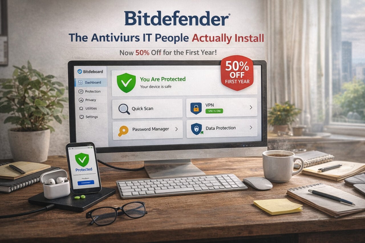 Bitdefender’s clean dashboard keeps security simple without overwhelming the user.