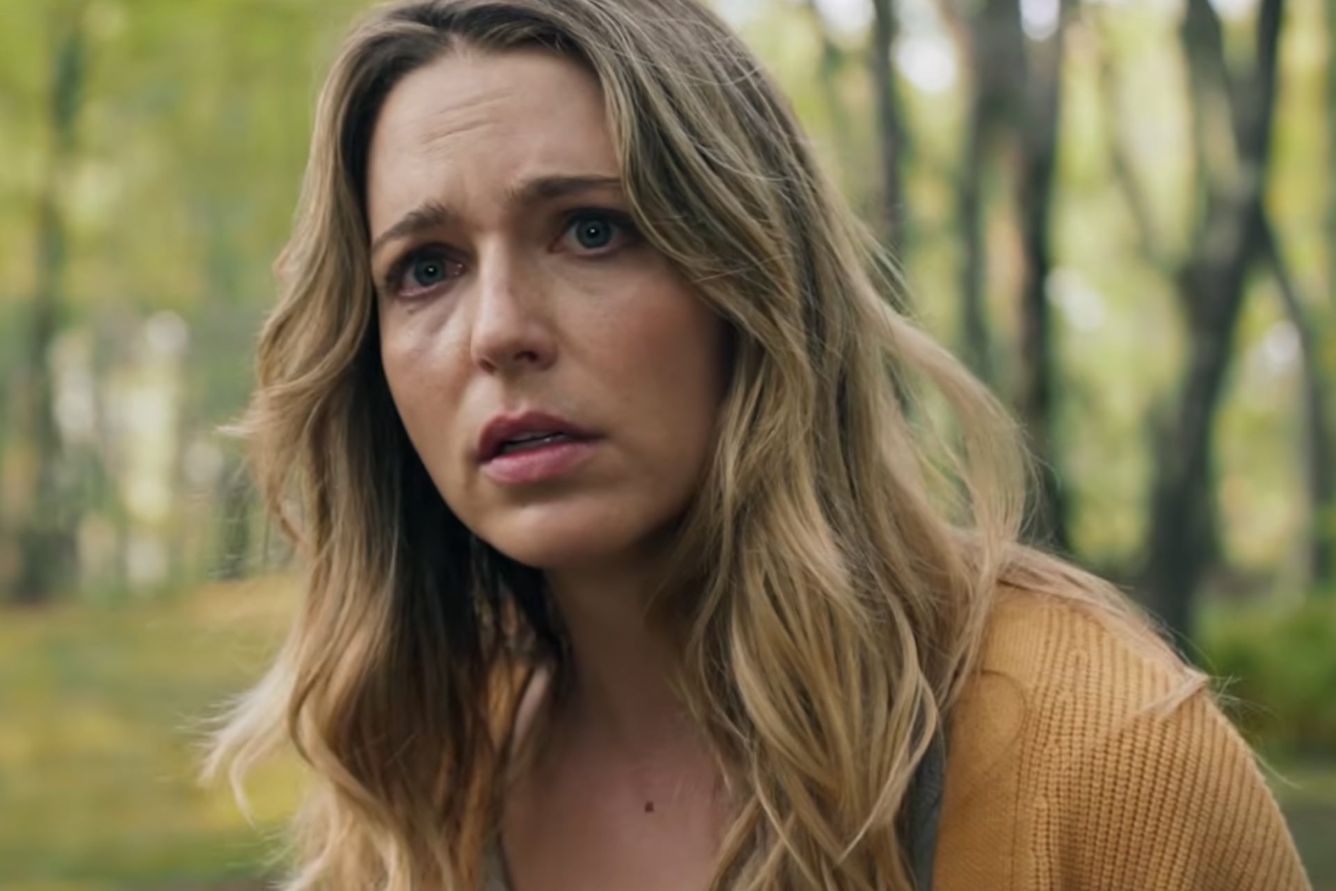Ellie (Jessica Rothe) looks worried after seeing (or hallucinating?) something awful in 'Affection.'