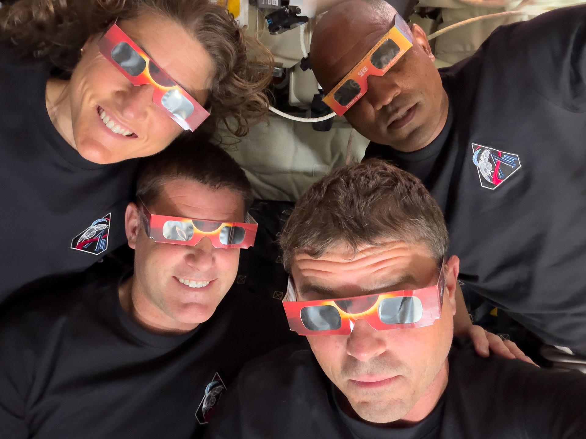 Artemis 2 Astronauts Wearing Eclipse Glassses