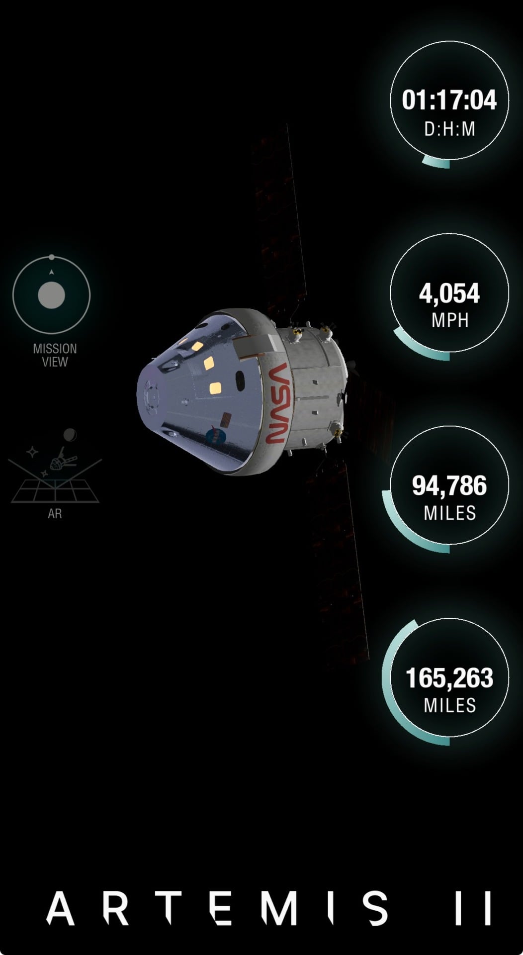 Artemis 2 live tracking via AROW