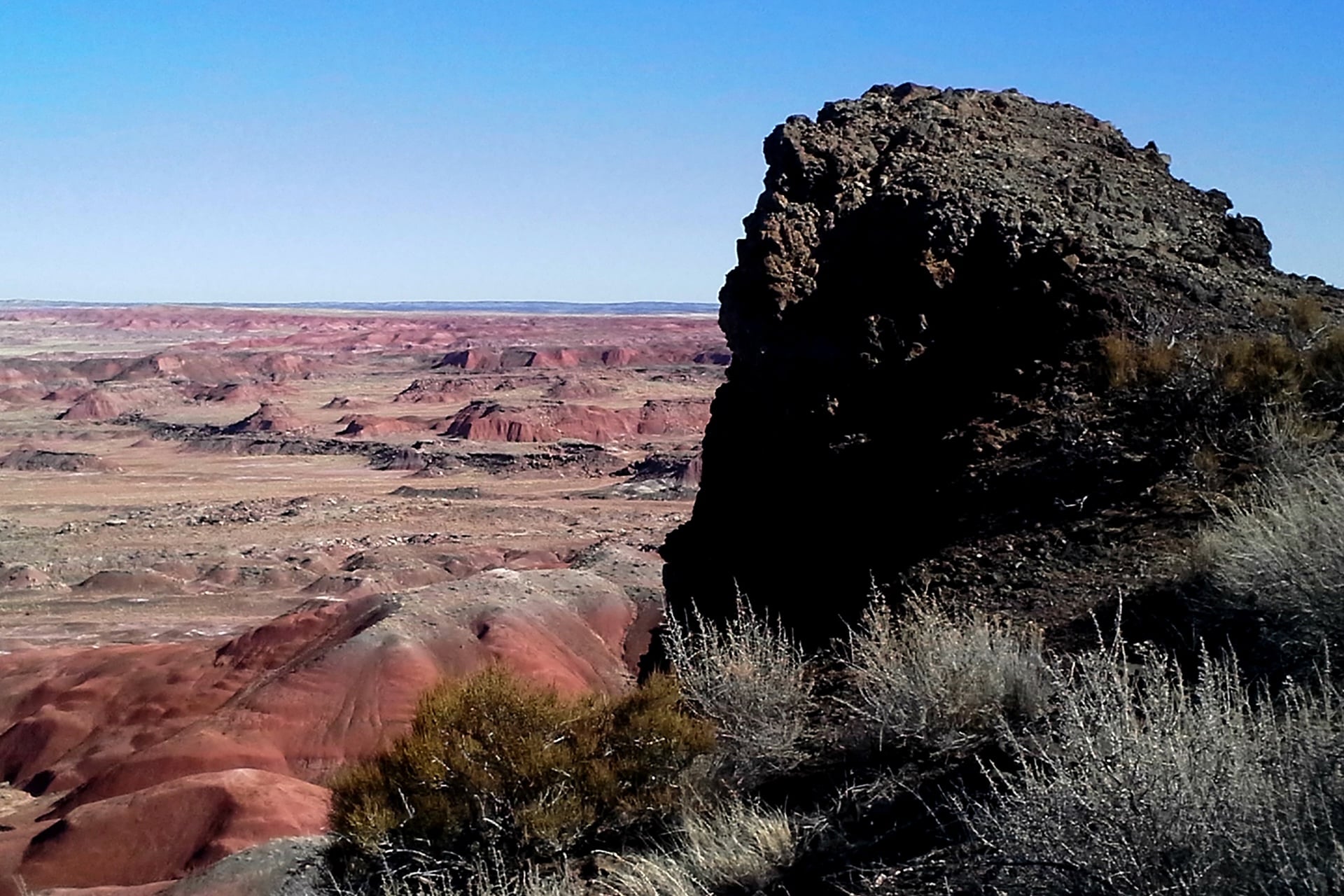 Above, the view from a Bidahochi basin outcrop near the Grand Canyon, the site of an ancient lakebed that was once kept full by the Colorado River. 