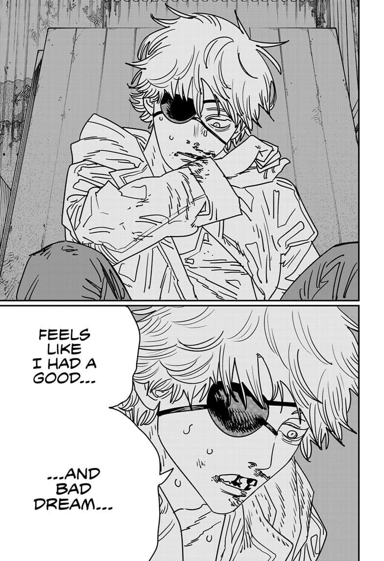 Chainsaw Man page of Denji waking up.