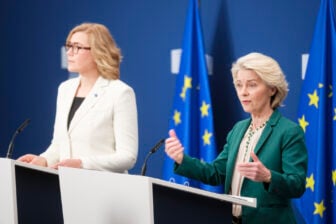 European Commission President Ursula von der Leyen and tech chief Henna Virkkunen at the press conference