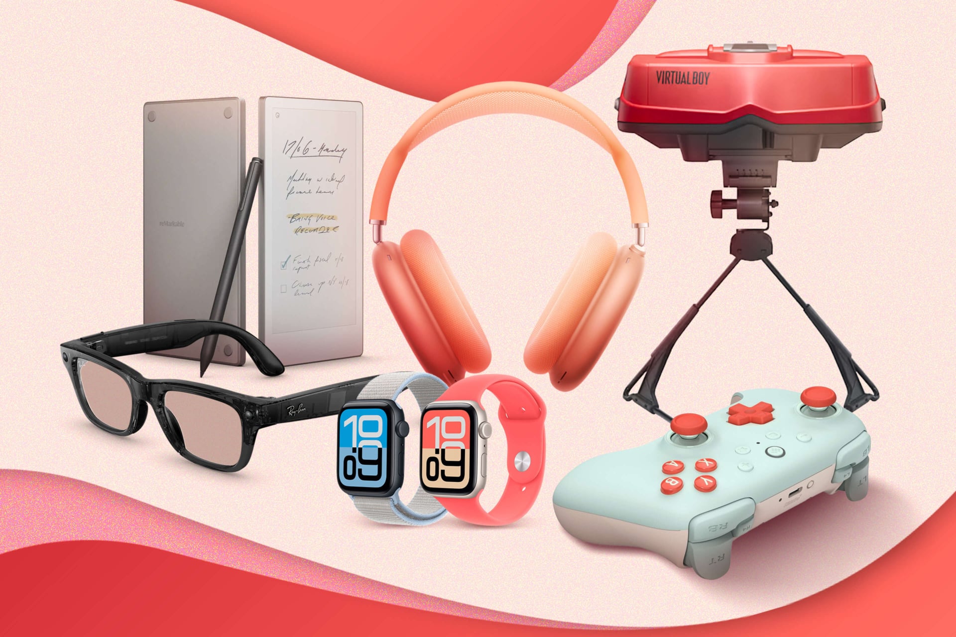 An illustration featuring possible tech gifts for Mother's Day 2026.