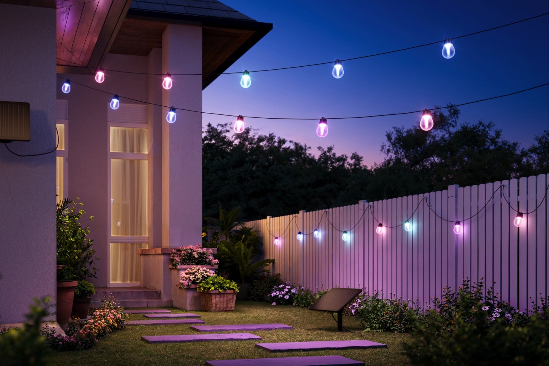 Govee Outdoor Solar String Lights outside a home